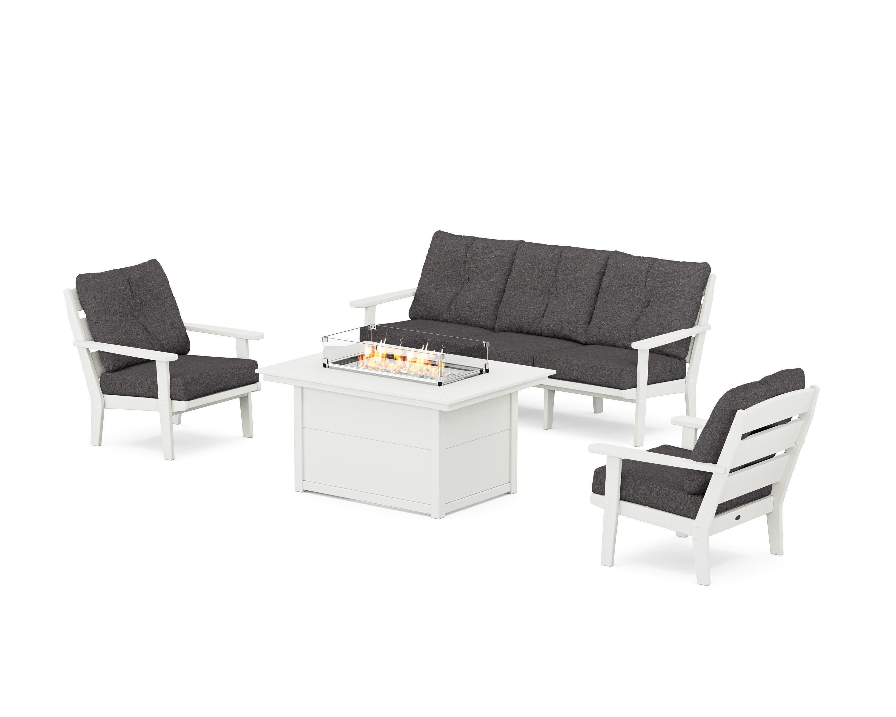 Lakeside Deep Seating Fire Pit Table Set in Vintage White / Ash Charcoal