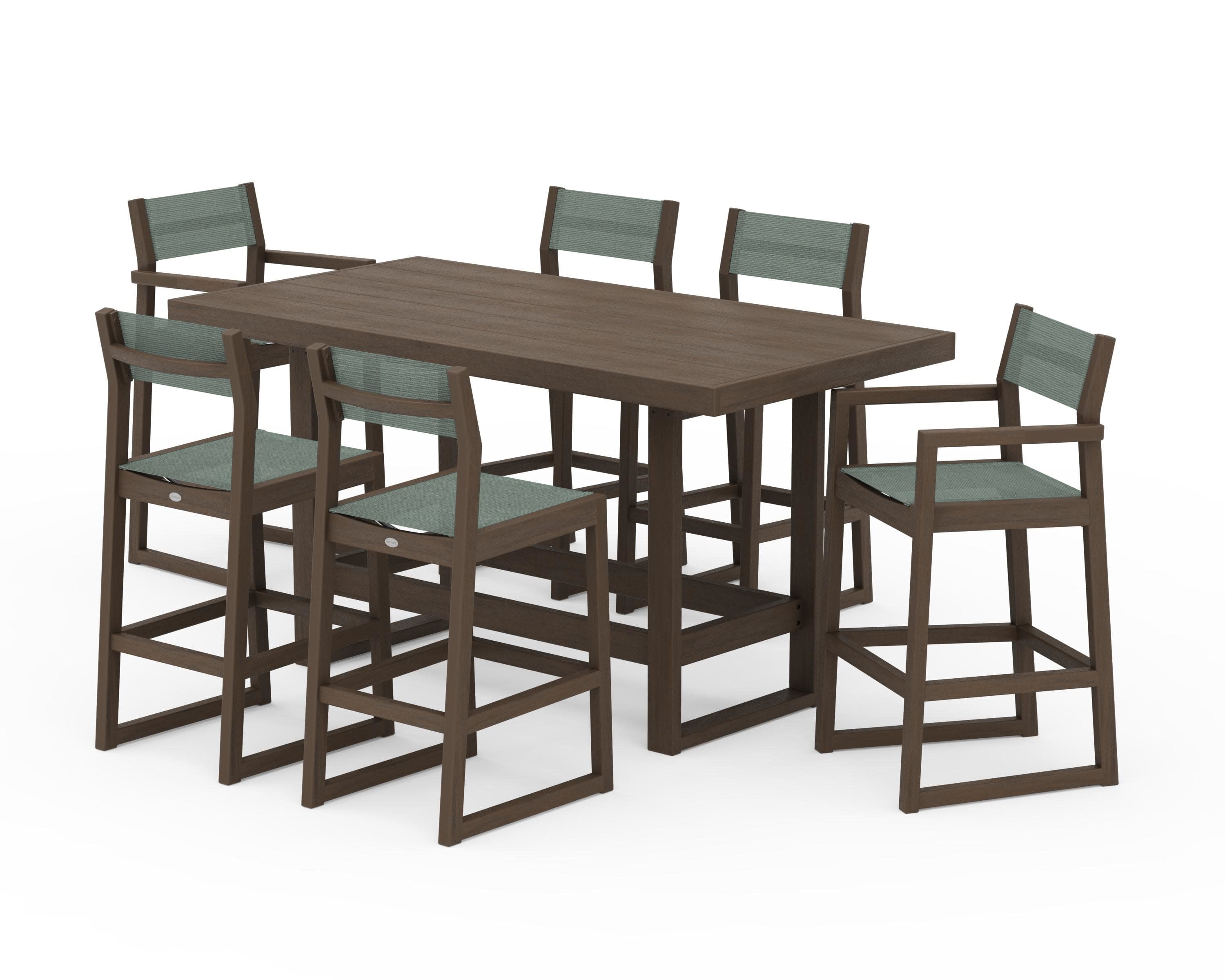 EDGE Sling 7-Piece Bar Table Set in Kona / Dupioni Sea Mist Sling
