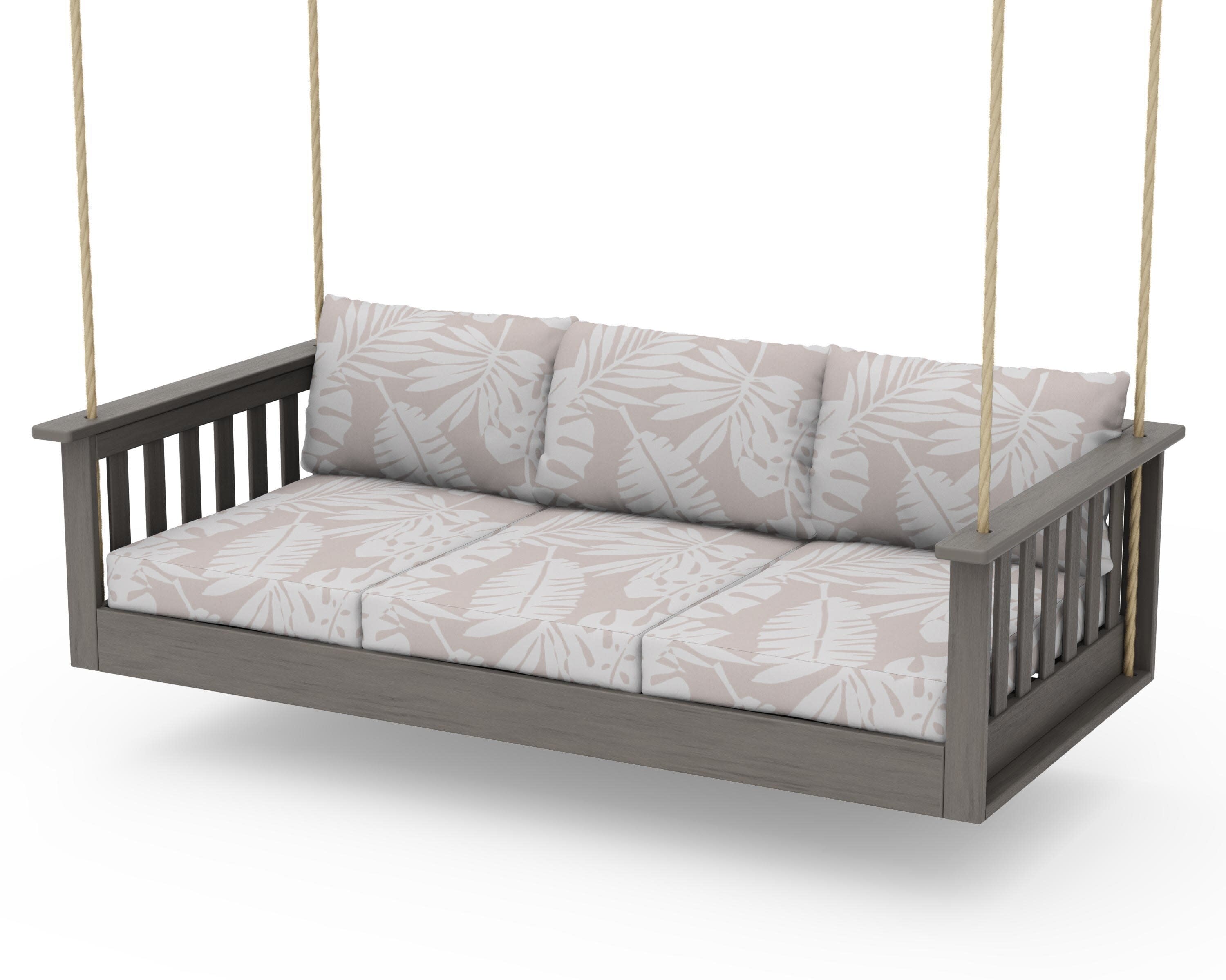 Vineyard Daybed Swing in Driftwood / Leaf Dune Burlap