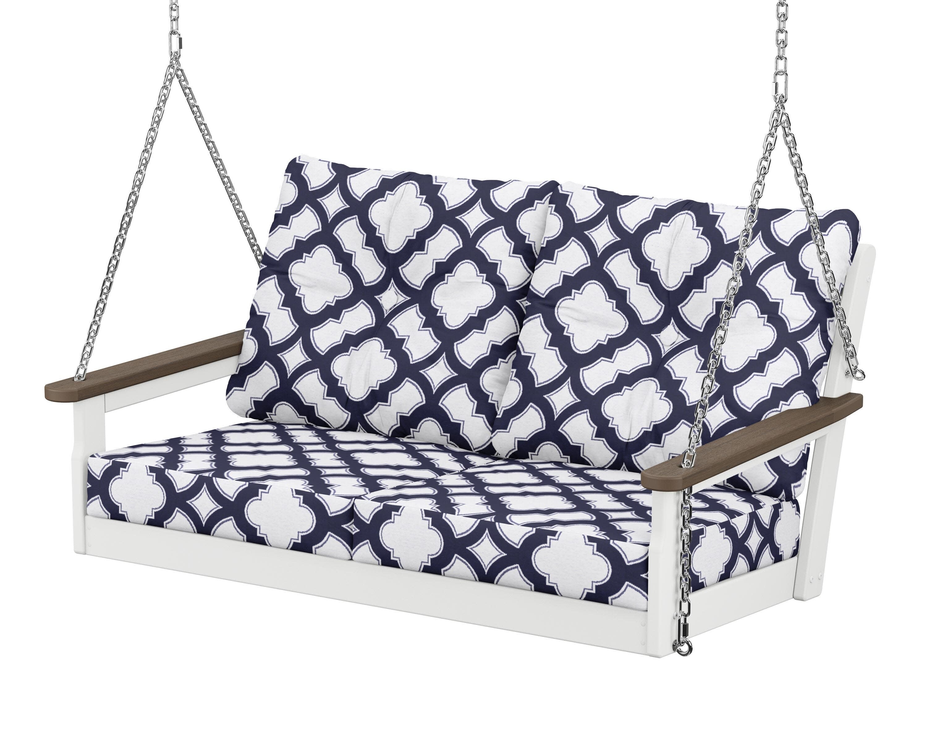 Vineyard Deep Seating Swing in White / Kona / Trellis Navy