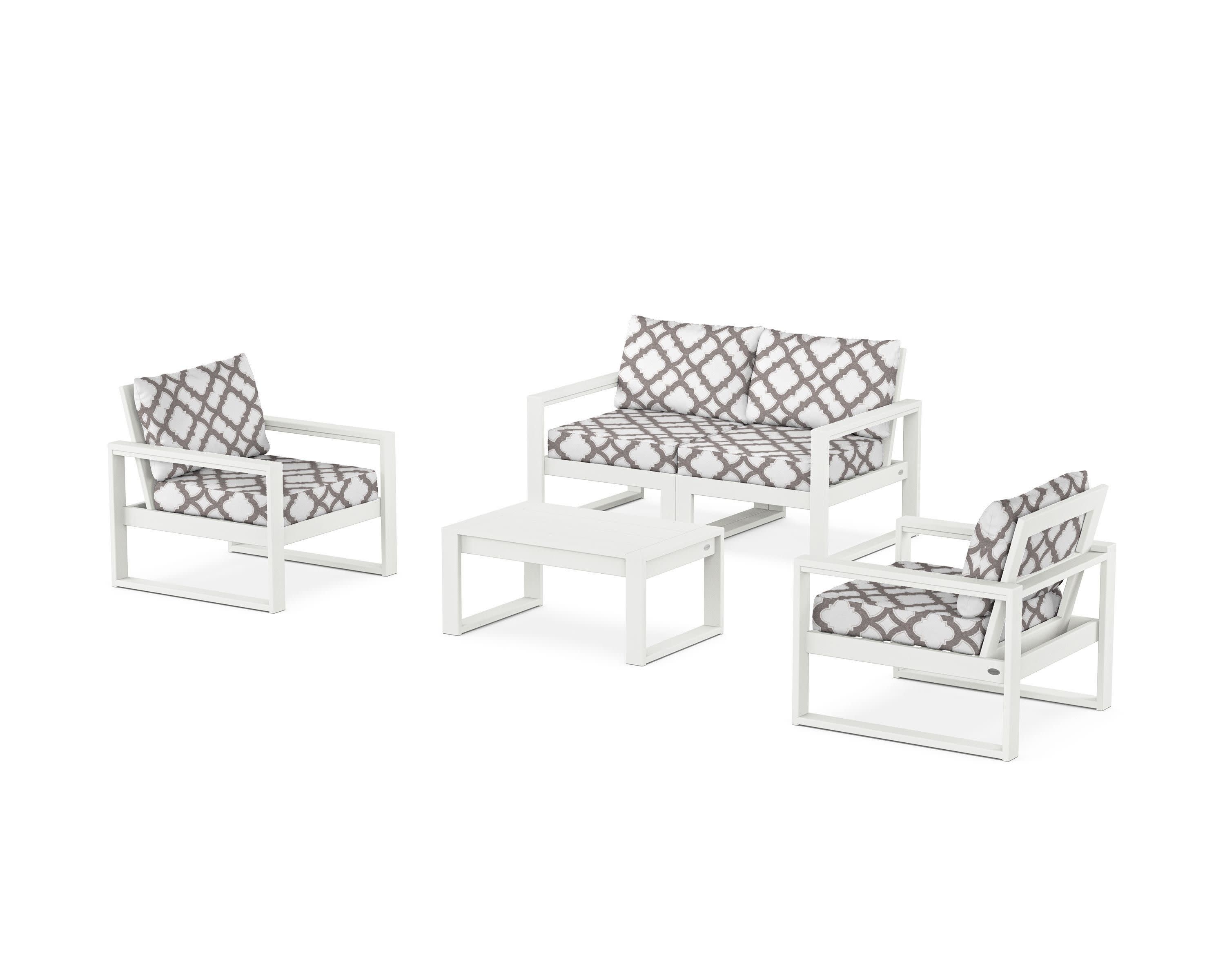 EDGE Sectional 4-Piece Deep Seating Set with Loveseat in Vintage White / Trellis Grey Mist