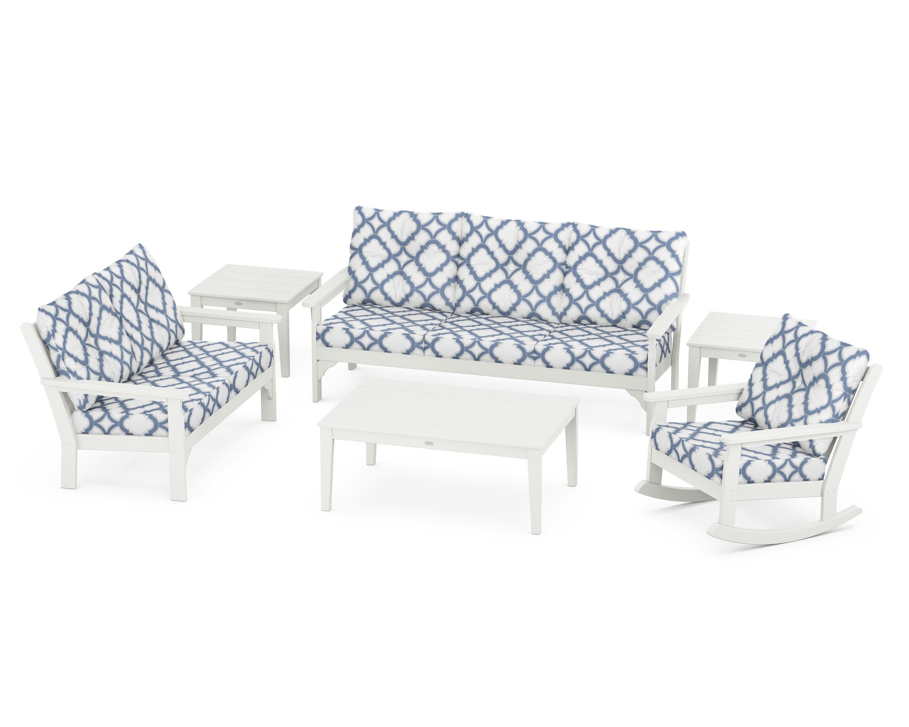 Vineyard 6-Piece Deep Seating Set in Vintage White / Trellis Sky Blue