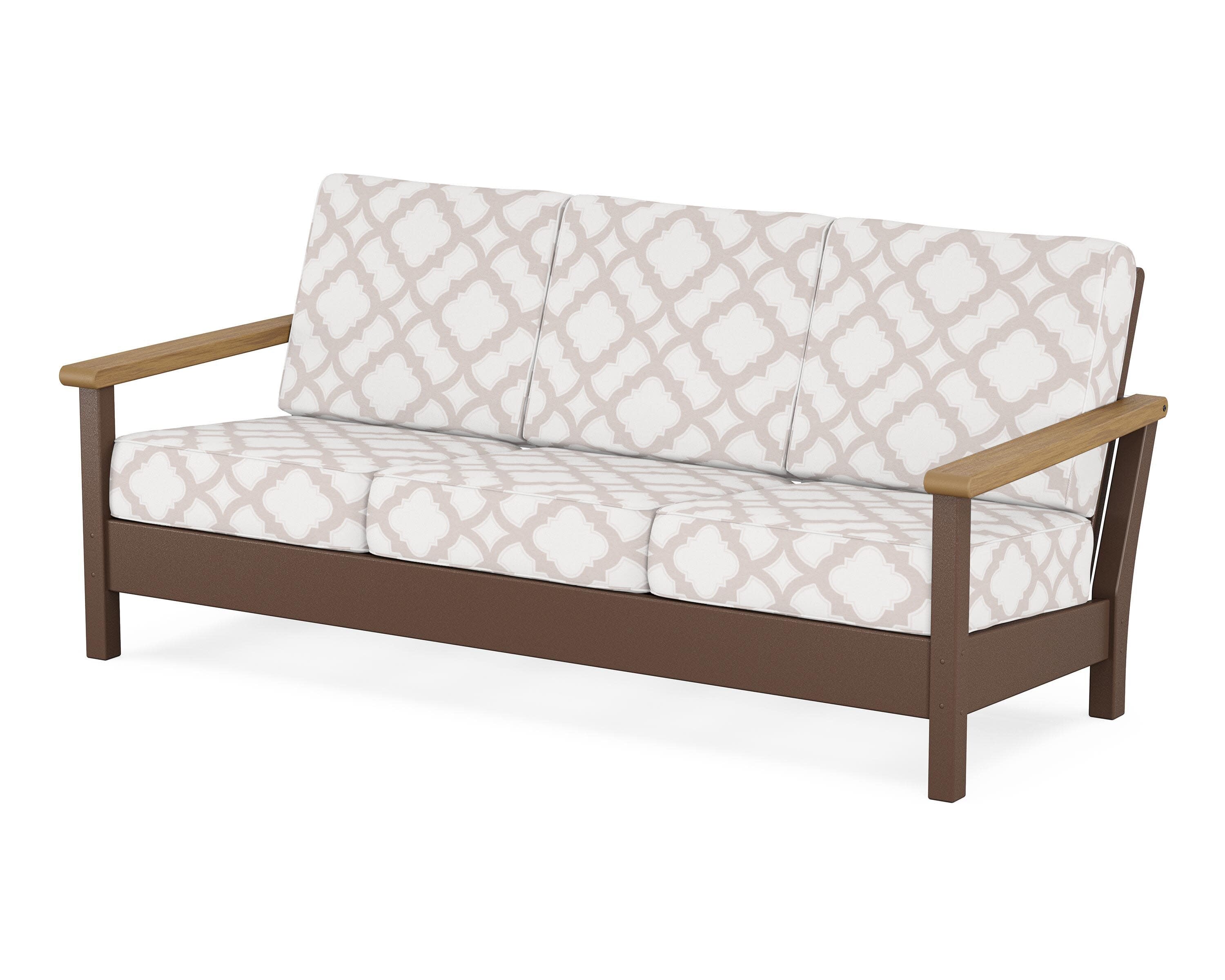 Harbour Deep Seating Sofa in Mahogany / Natural / Trellis Dune Burlap