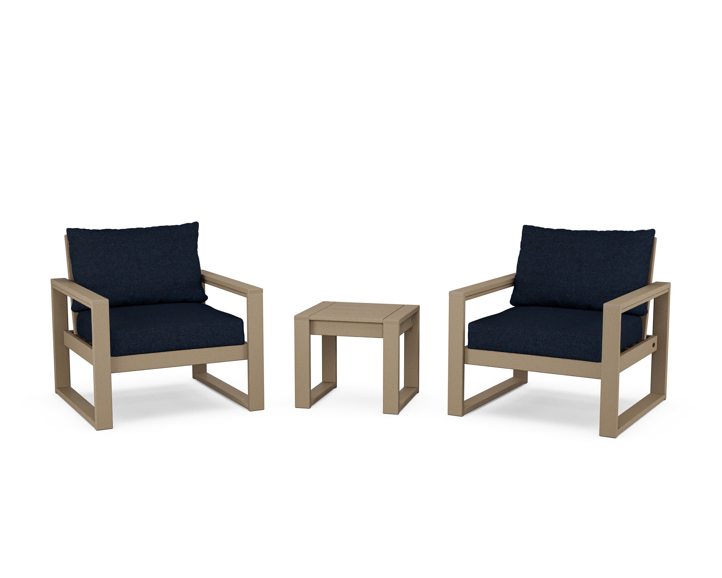 EDGE Sectional 3-Piece Deep Seating Set in Vintage Sahara / Marine Indigo