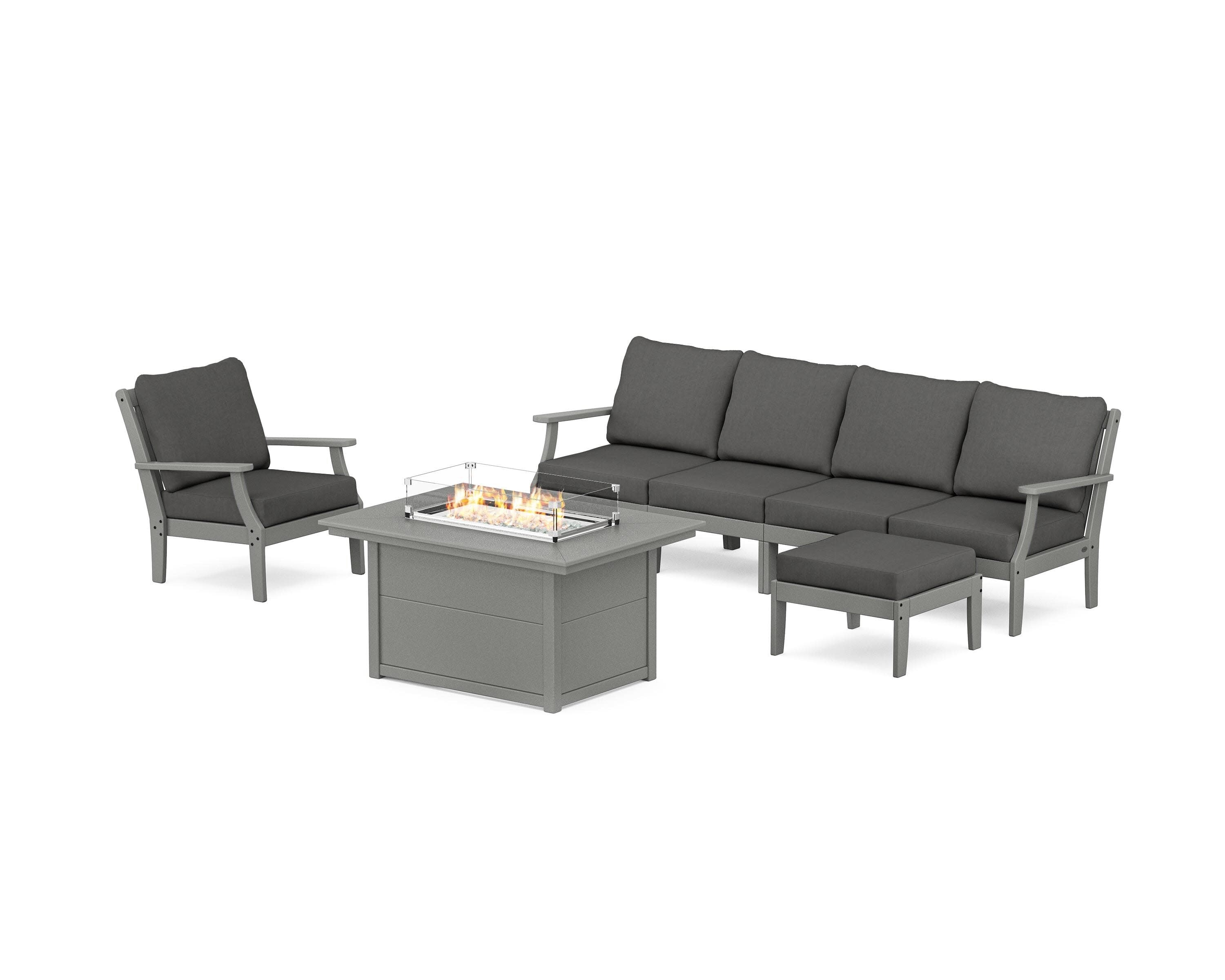 Braxton Sectional Lounge and Fire Pit Set in Slate Grey / Spectrum Carbon