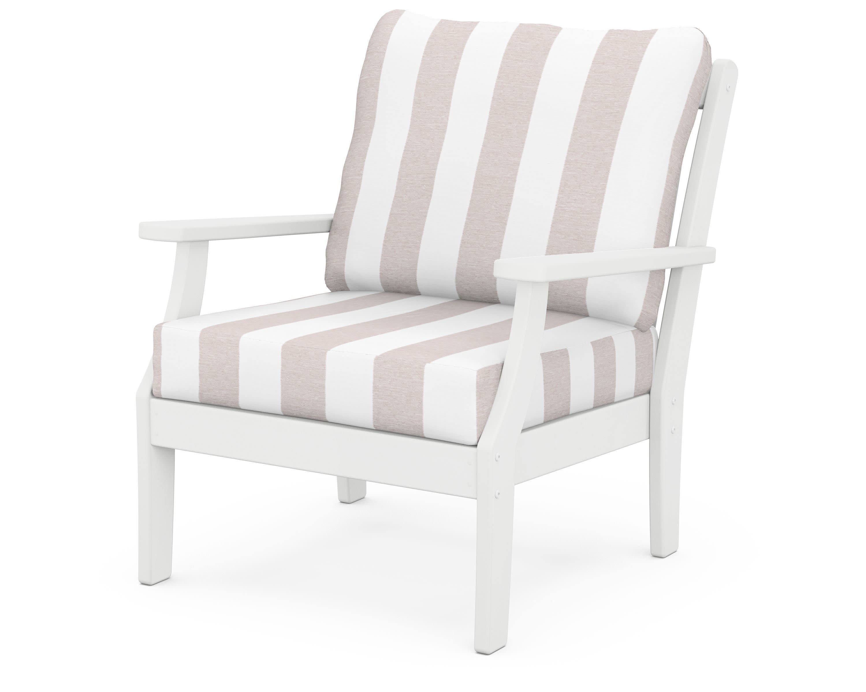 Braxton Deep Seating Chair in White / Cabana Stripe Dune Burlap