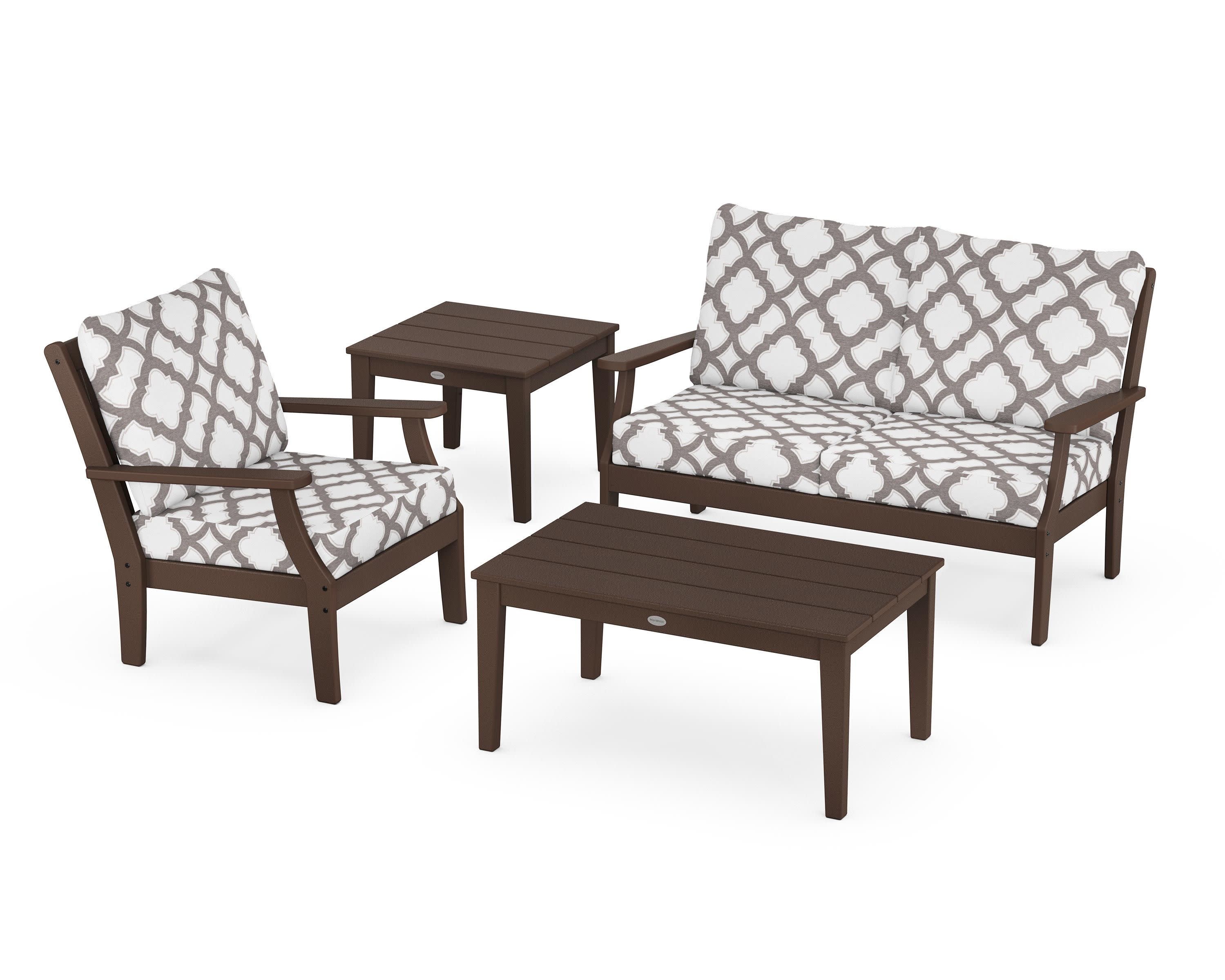 Braxton 4-Piece Deep Seating Set in Mahogany / Trellis Grey Mist