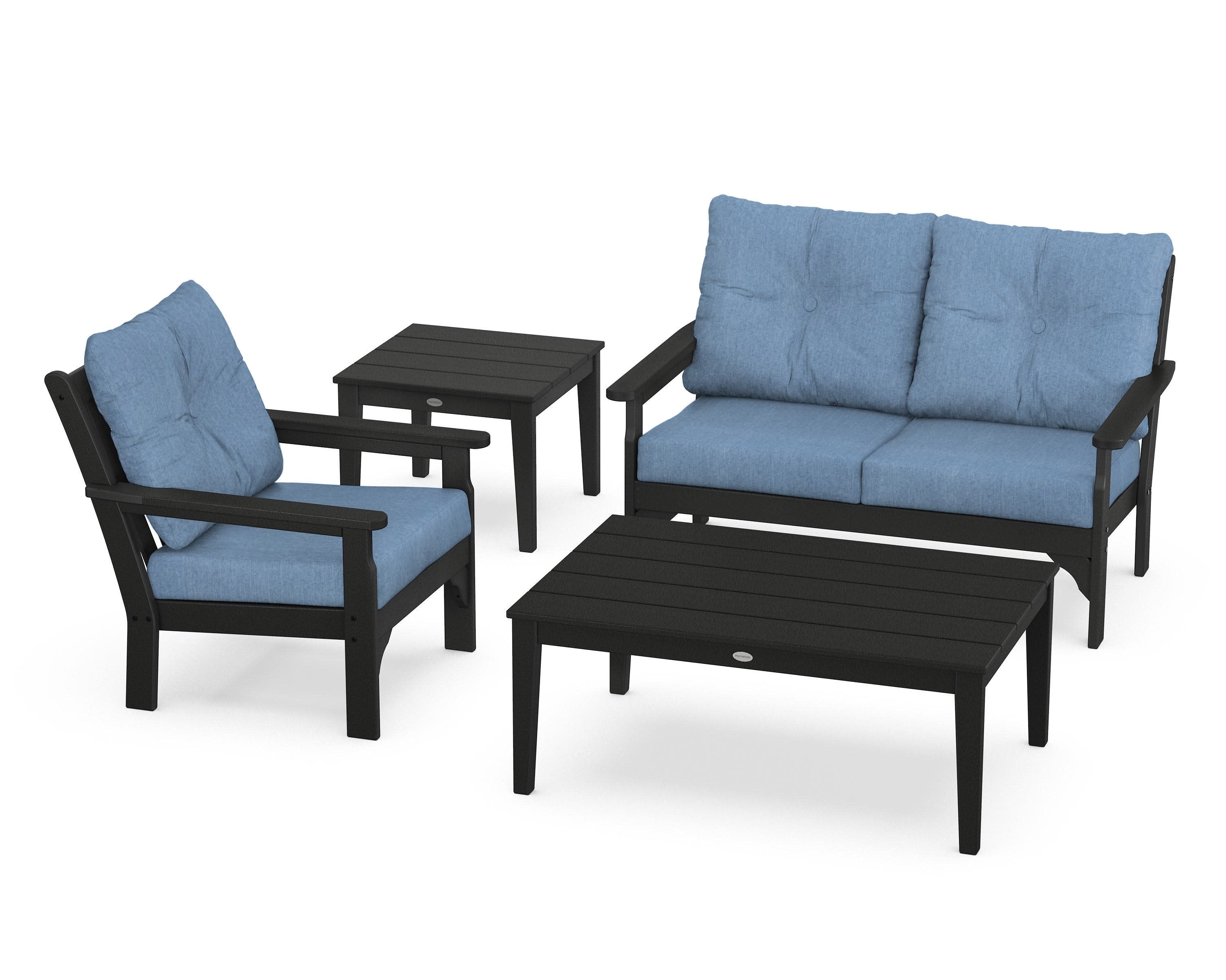 Vineyard 4-Piece Deep Seating Set in Black / Sky Blue