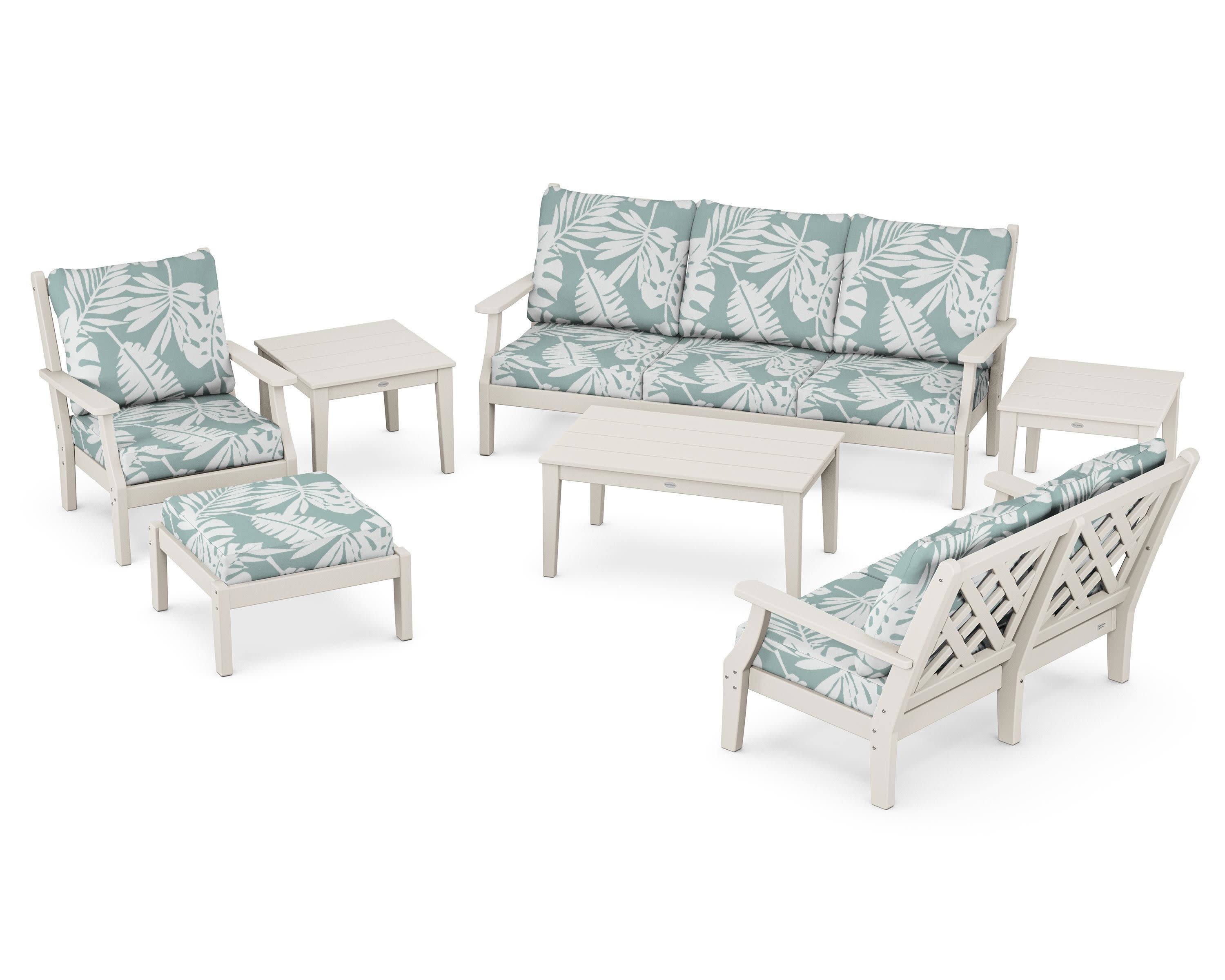 Wovendale 7-Piece Deep Seating Set in Sand / Leaf Glacier Spa