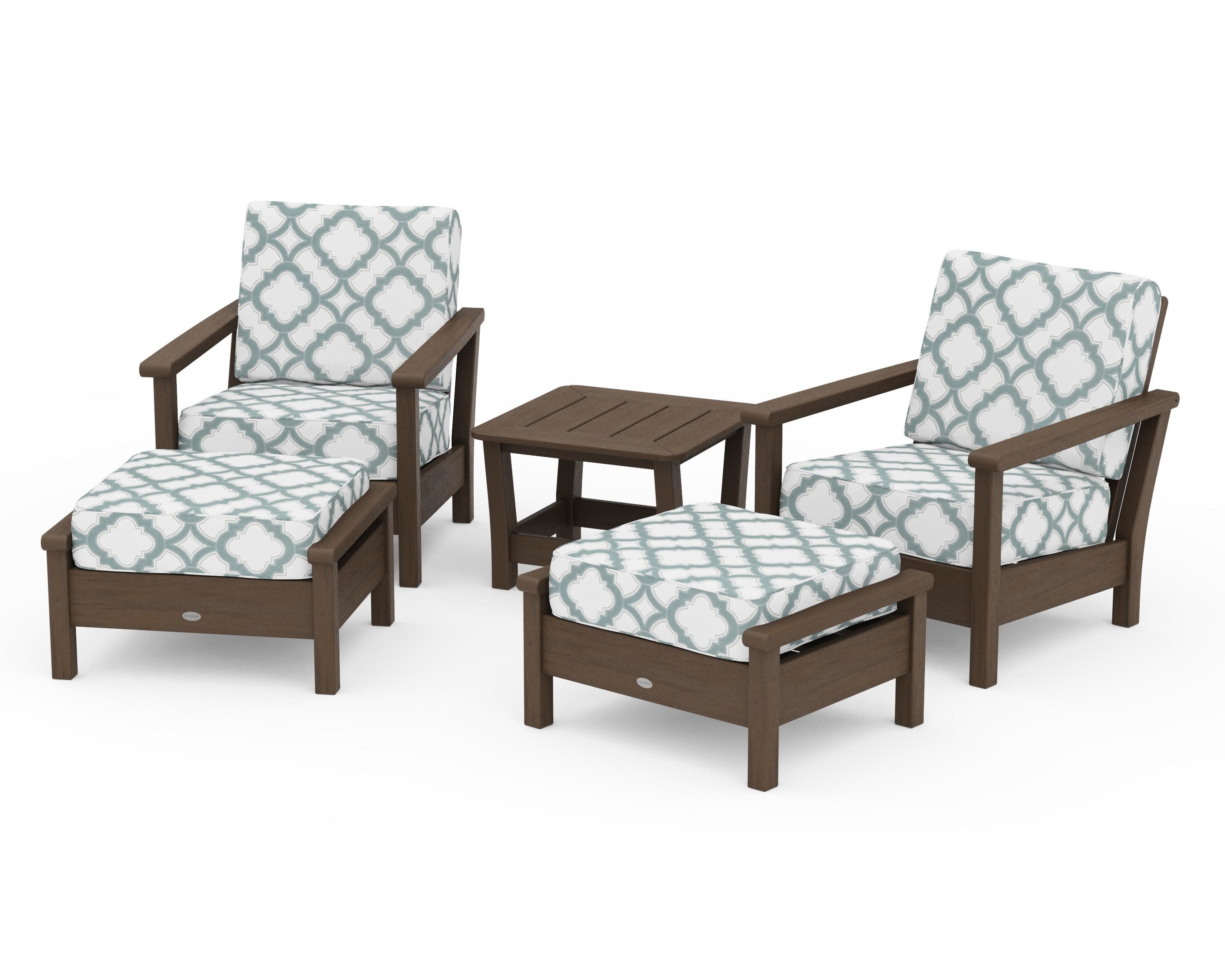 Harbour 5-Piece Deep Seating Chair Set in Kona / Trellis Glacier Spa