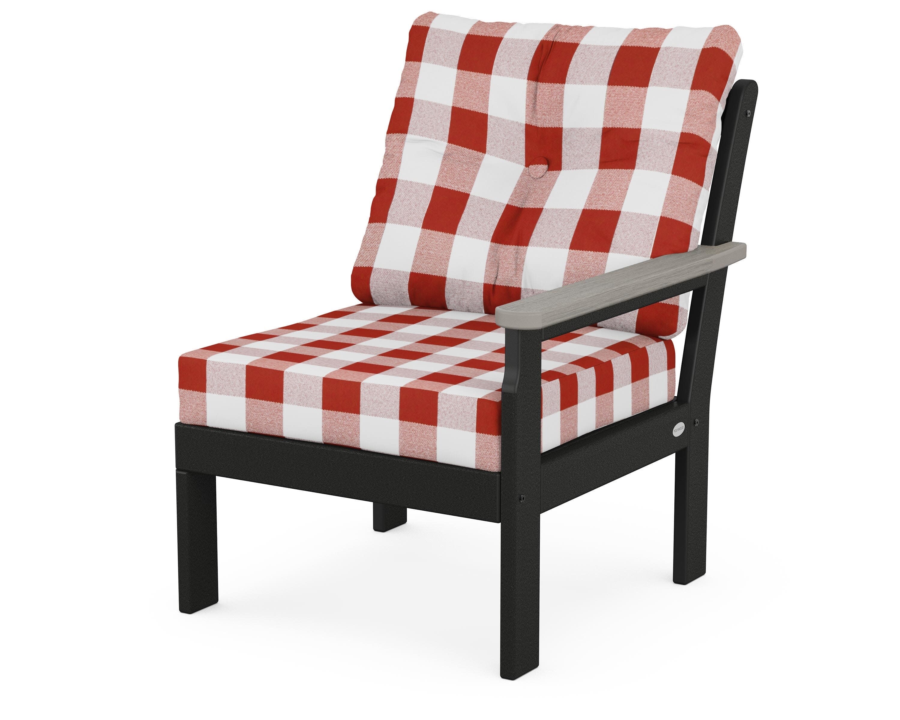 Vineyard Modular Right Arm Chair in Black / Driftwood / Buffalo Plaid Crimson