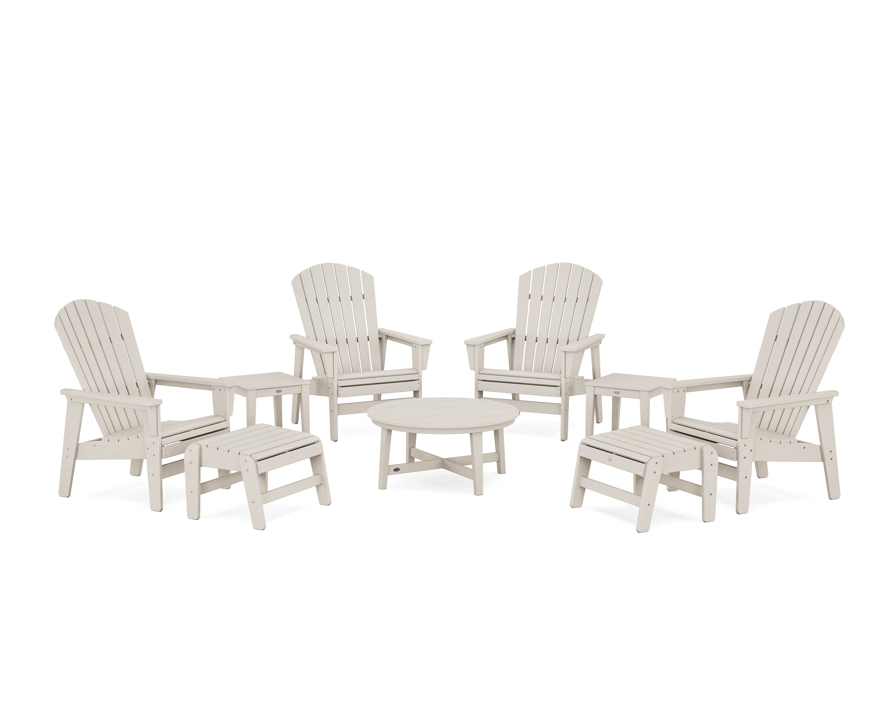 Nautical Grand Upright Adirondack 9-Piece Conversation Set in Sand