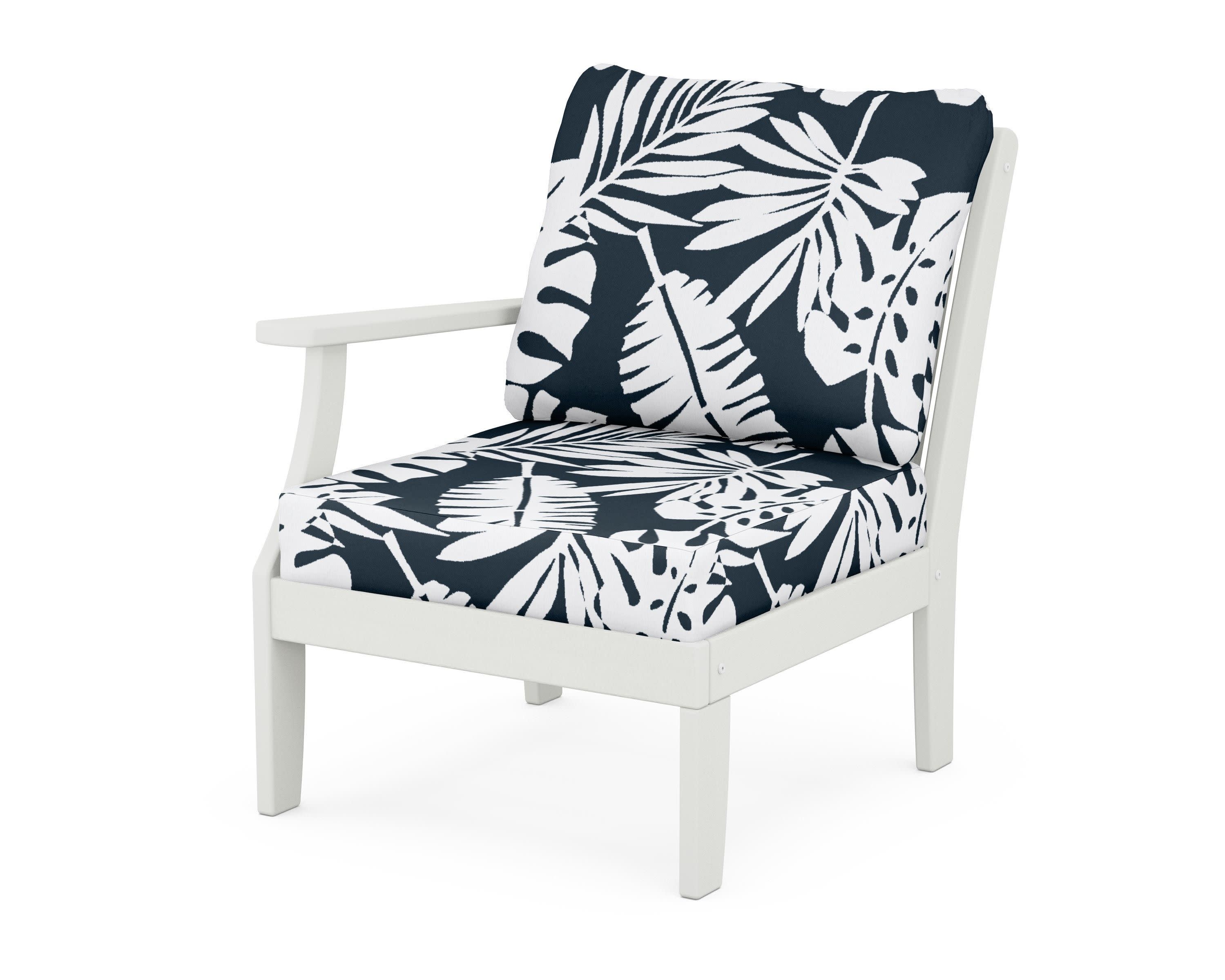 Braxton Modular Left Arm Chair in Vintage White / Leaf Marine Indigo