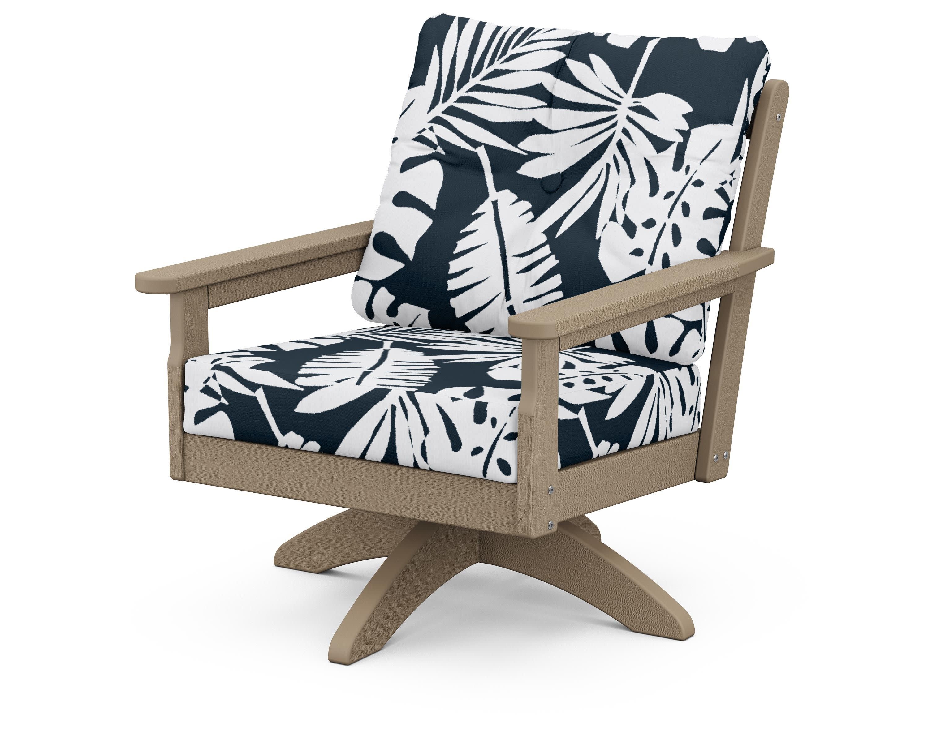 Vineyard Deep Seating Swivel Chair in Vintage Sahara / Leaf Marine Indigo