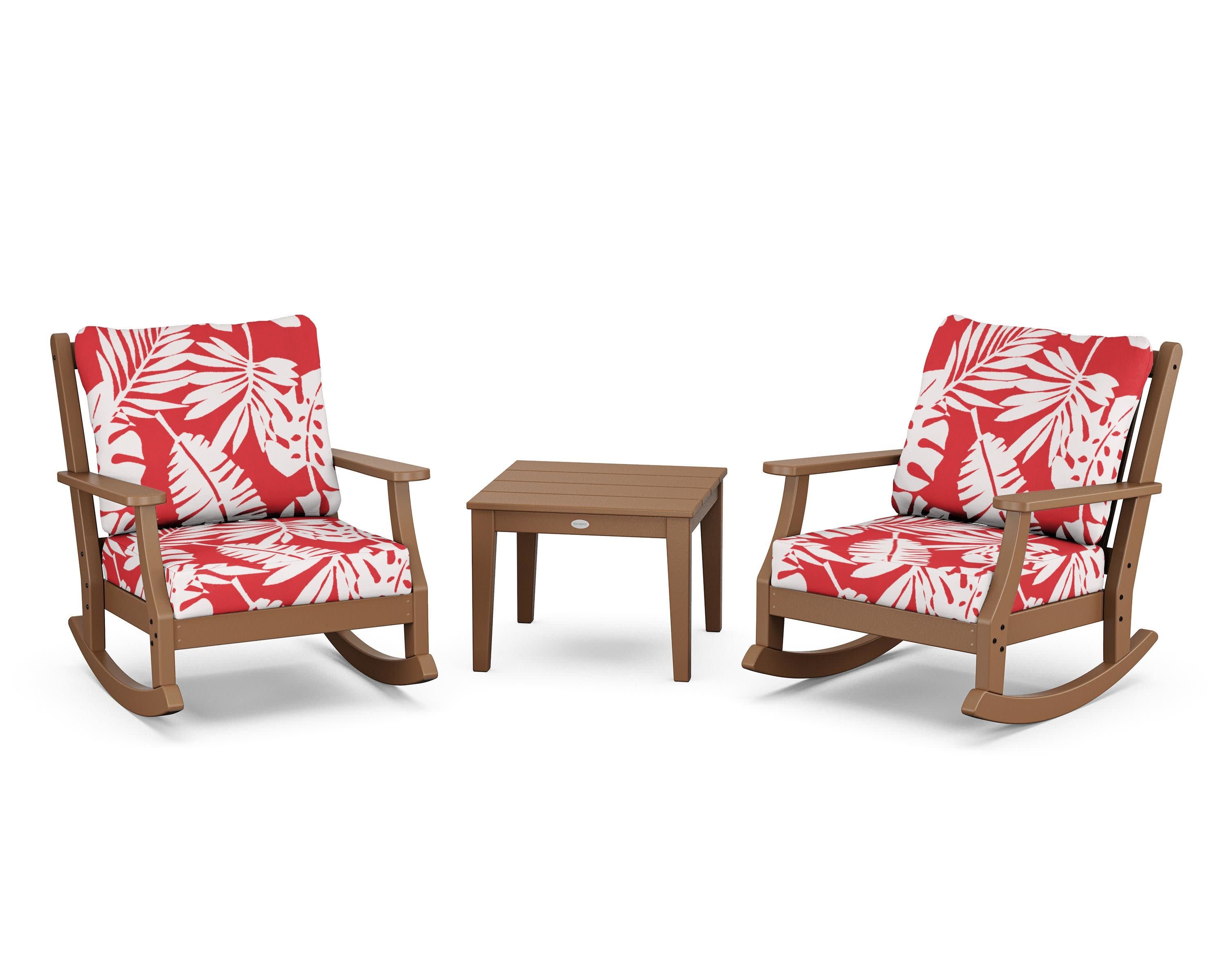 Wovendale 3-Piece Deep Seating Rocker Set in Teak / Leaf Crimson