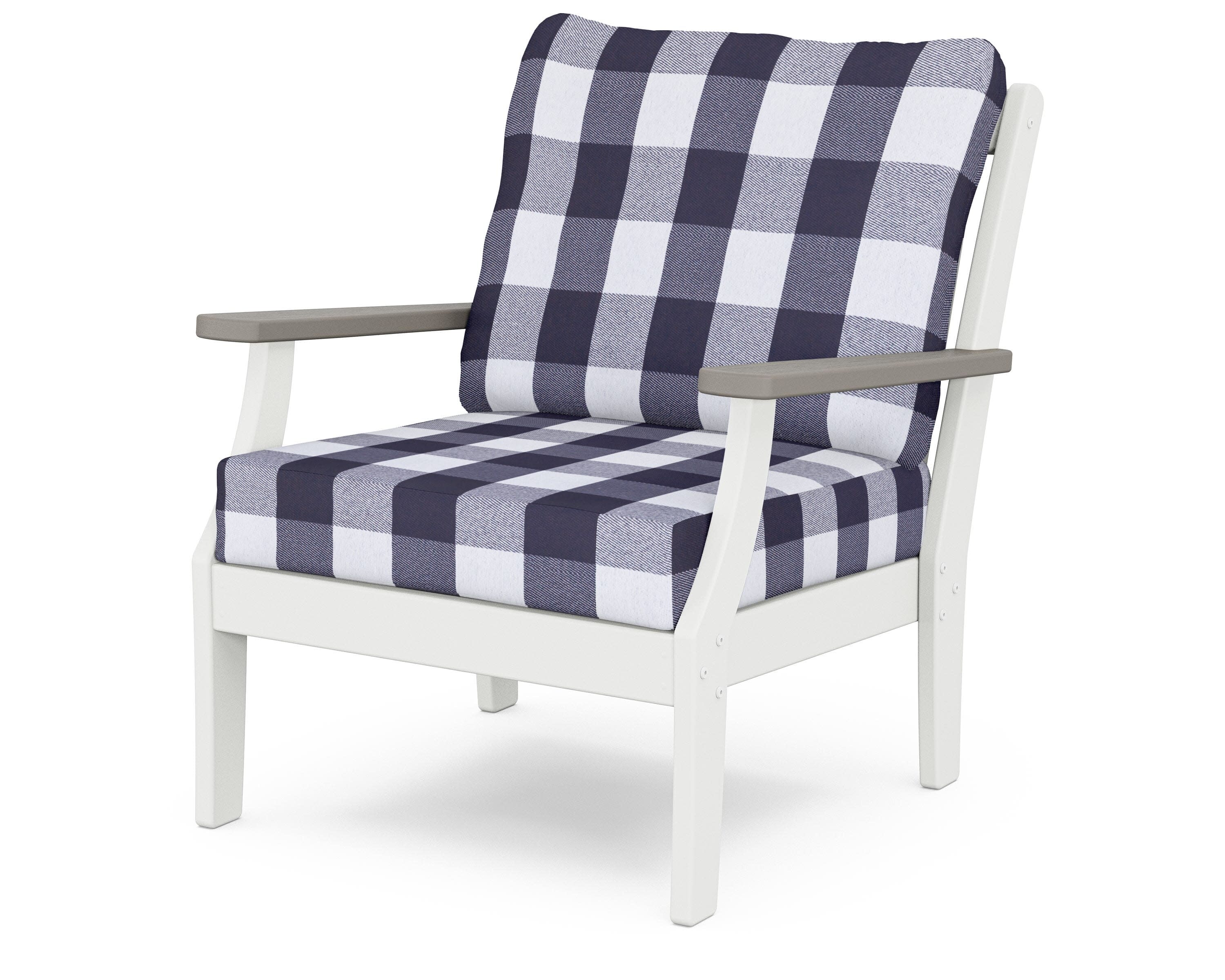 Braxton Deep Seating Chair in White / Driftwood / Buffalo Plaid Navy