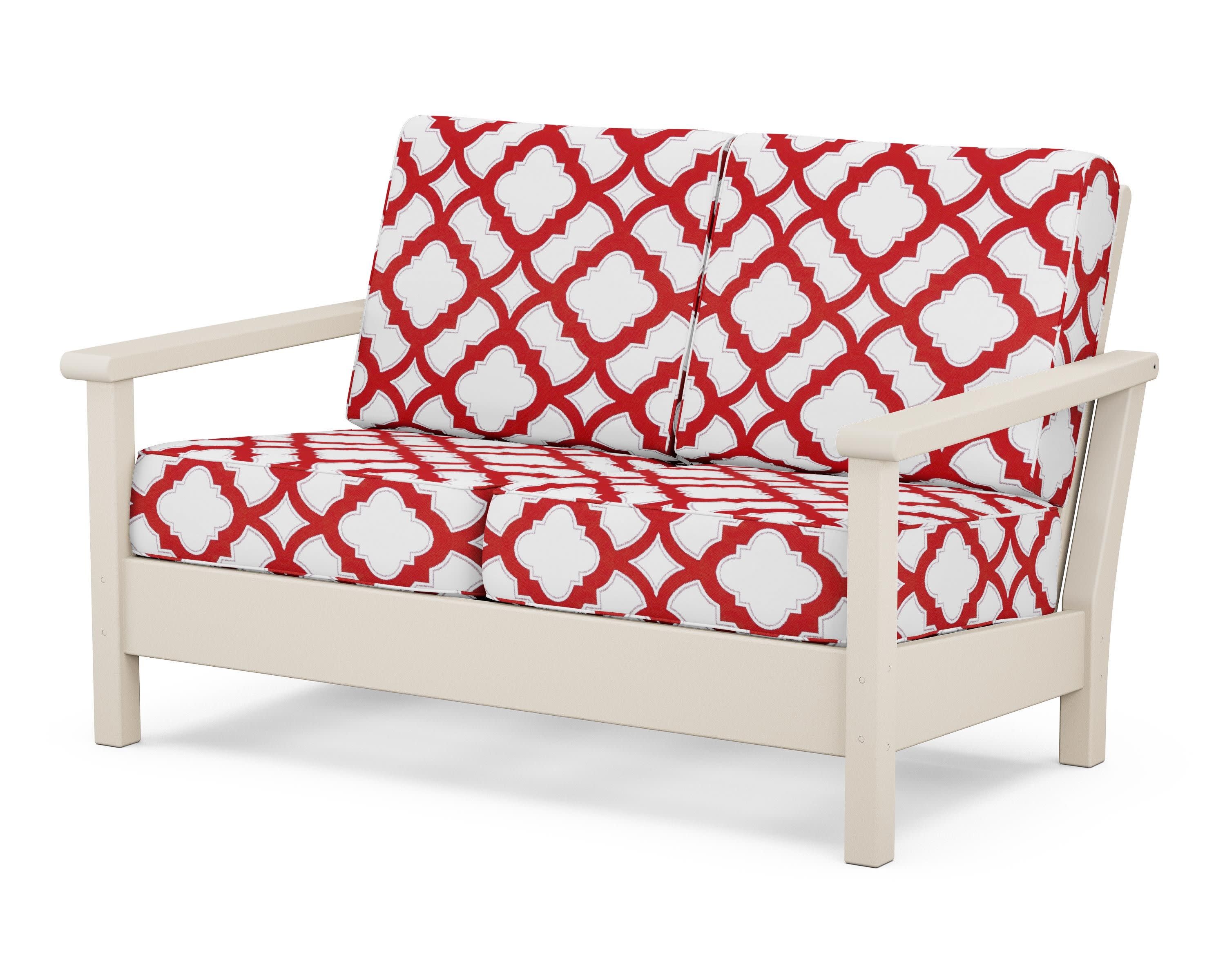 Harbour Deep Seating Loveseat in Sand / Trellis Crimson