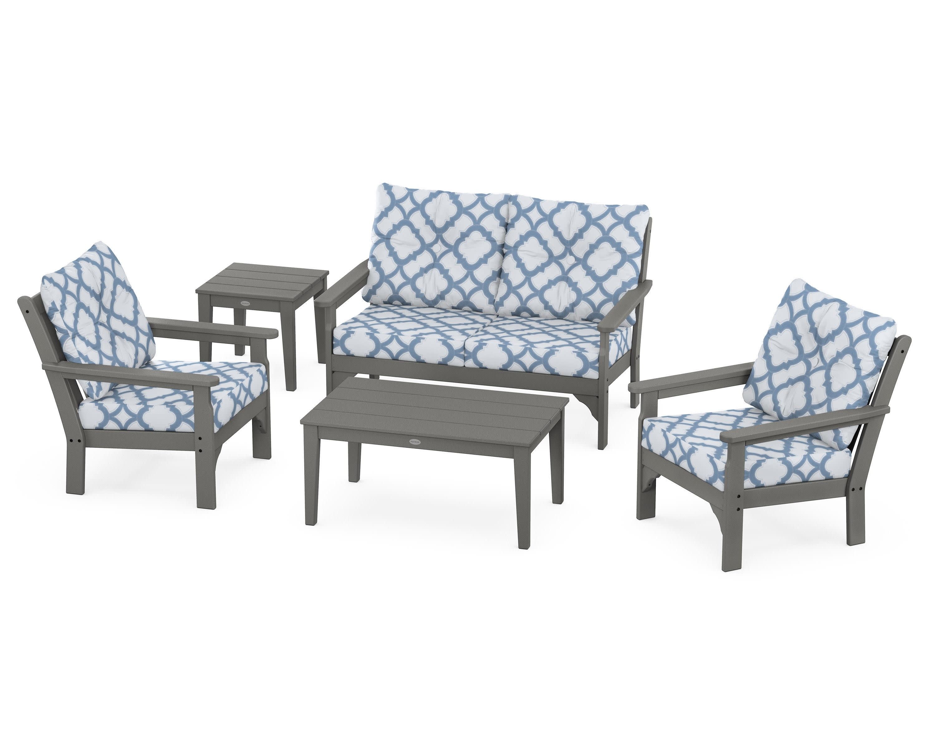 Vineyard 5-Piece Deep Seating Set in Slate Grey / Trellis Sky Blue