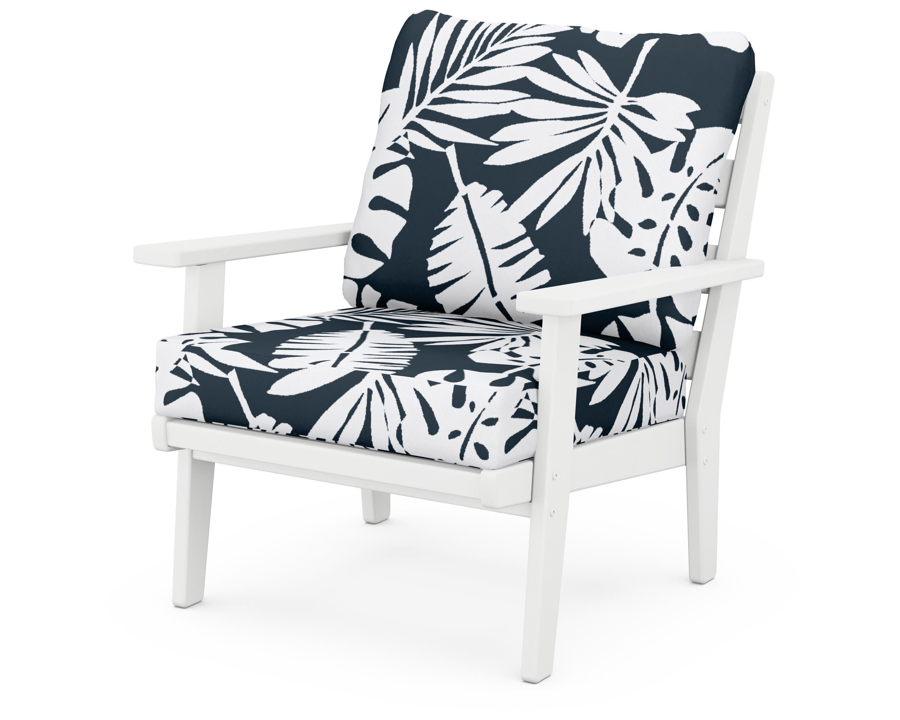 Grant Park Deep Seating Chair in White / Leaf Marine Indigo