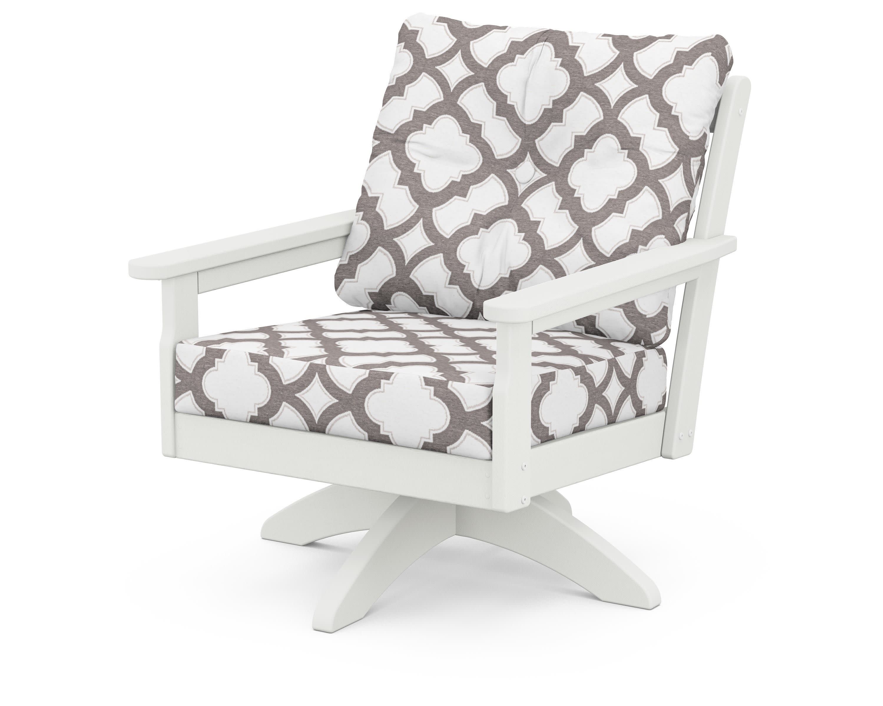 Vineyard Deep Seating Swivel Chair in Vintage White / Trellis Grey Mist