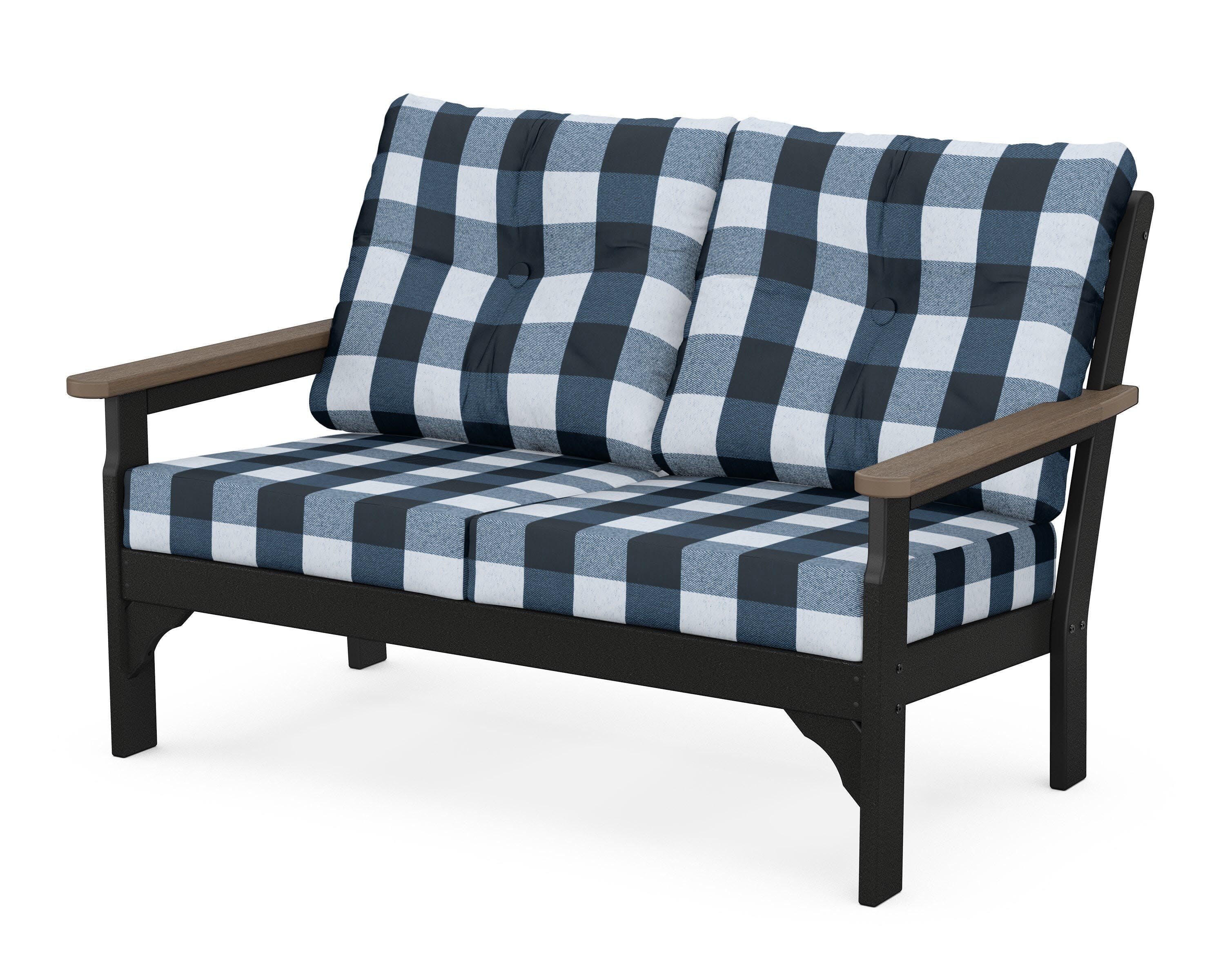 Vineyard Deep Seating Loveseat in Black / Kona / Buffalo Plaid Marine Indigo
