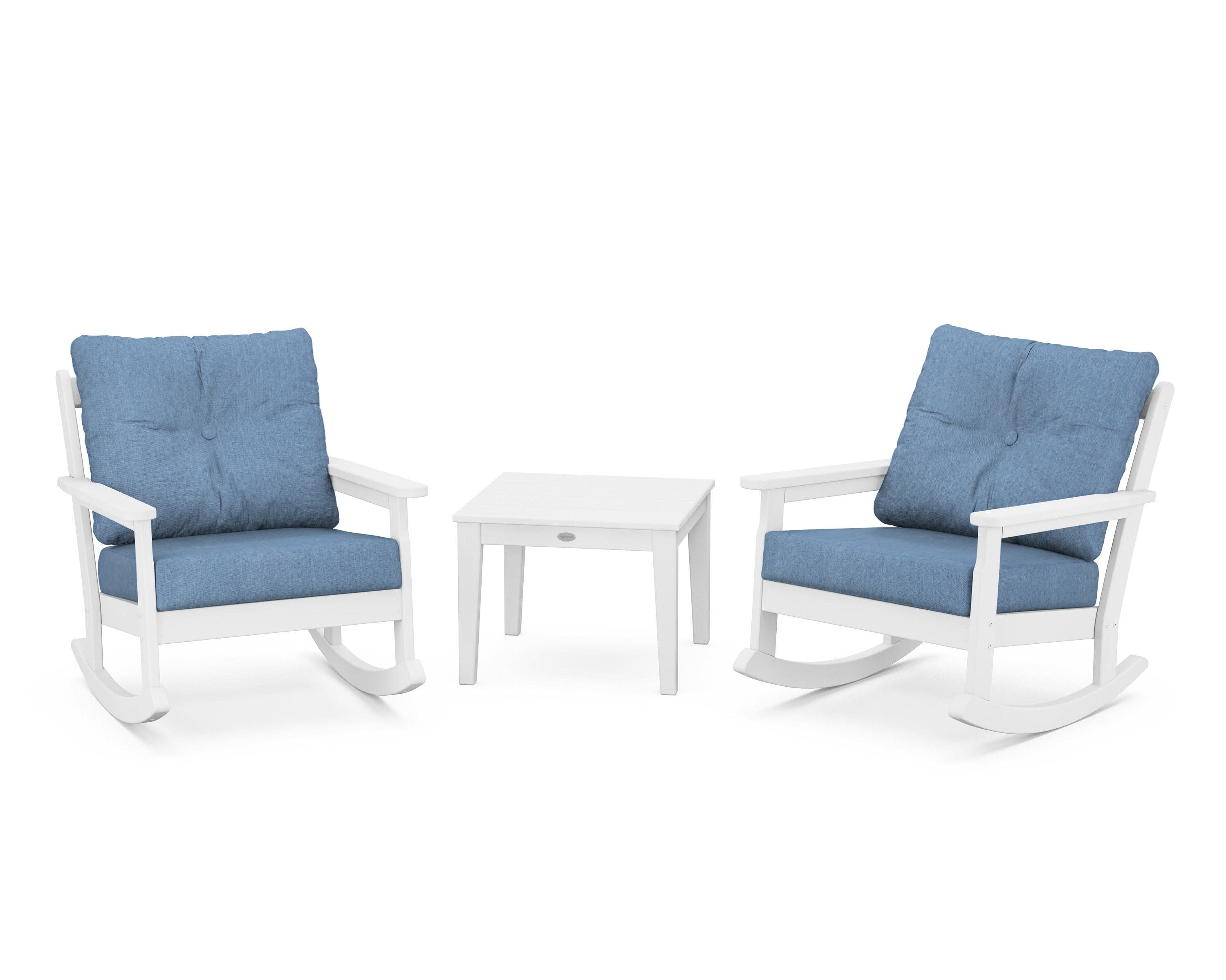 Vineyard 3-Piece Deep Seating Rocker Set in White / Sky Blue
