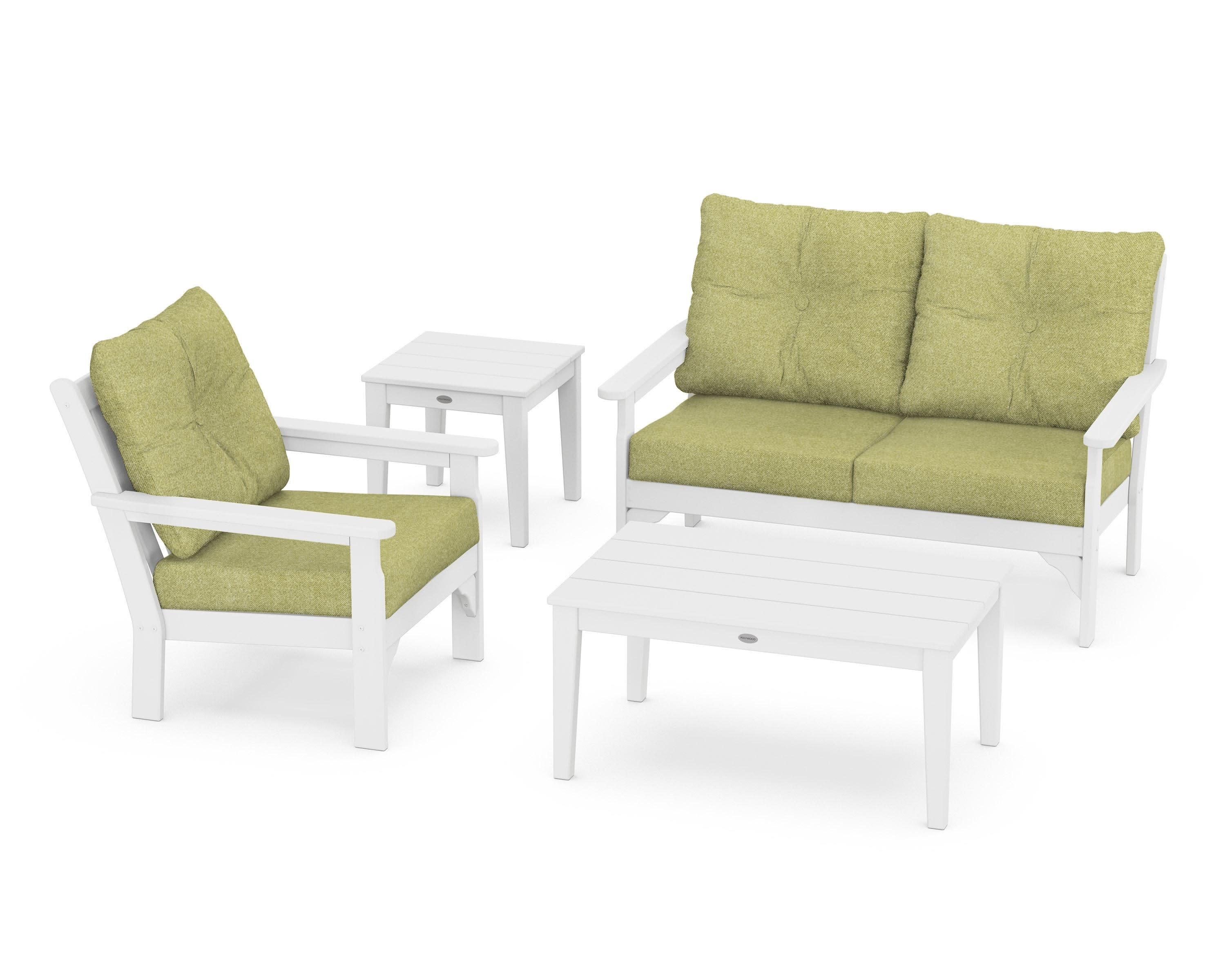 Vineyard 4-Piece Deep Seating Set in White / Chartreuse Boucle