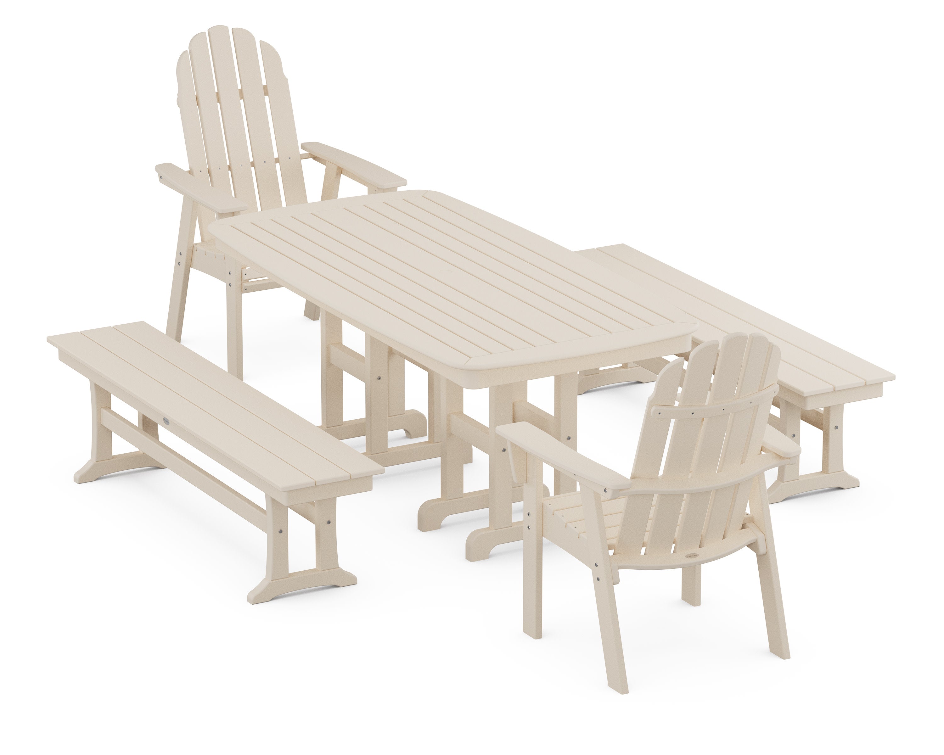 Vineyard Adirondack 5-Piece Dining Set with Benches in Sand