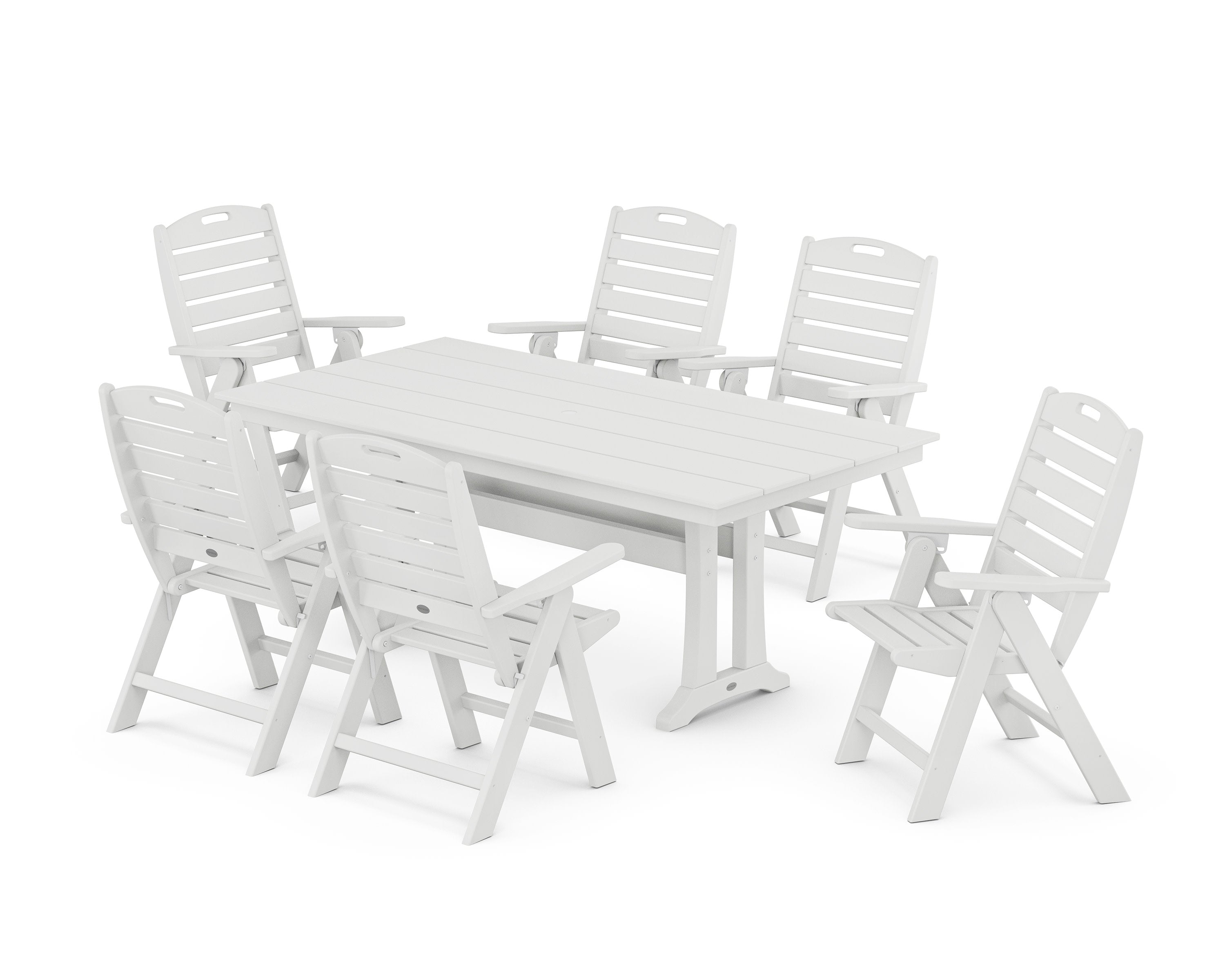 Nautical Highback 7-Piece Farmhouse Dining Set with Trestle Legs in White