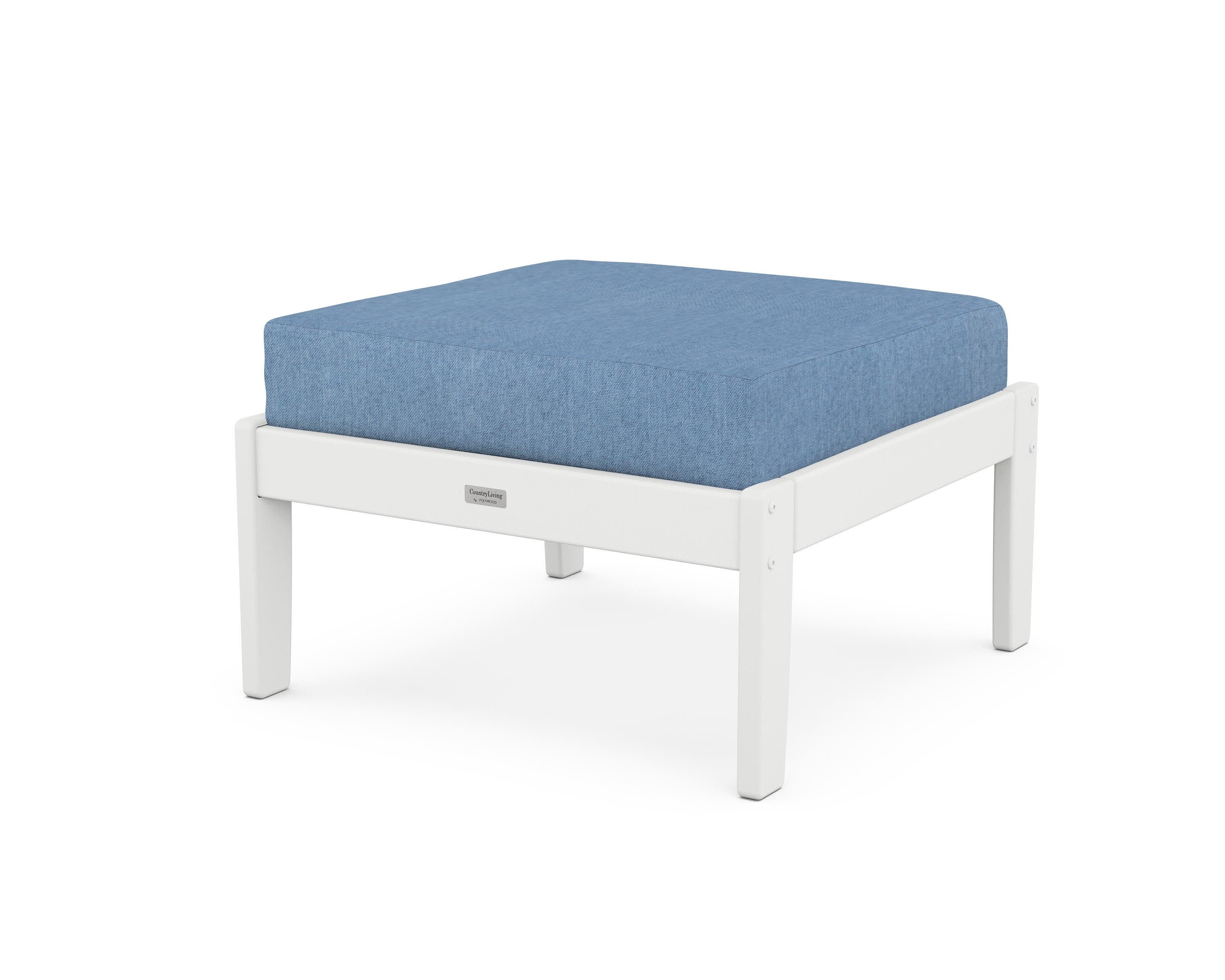 Cottage Deep Seating Ottoman in White / Sky Blue