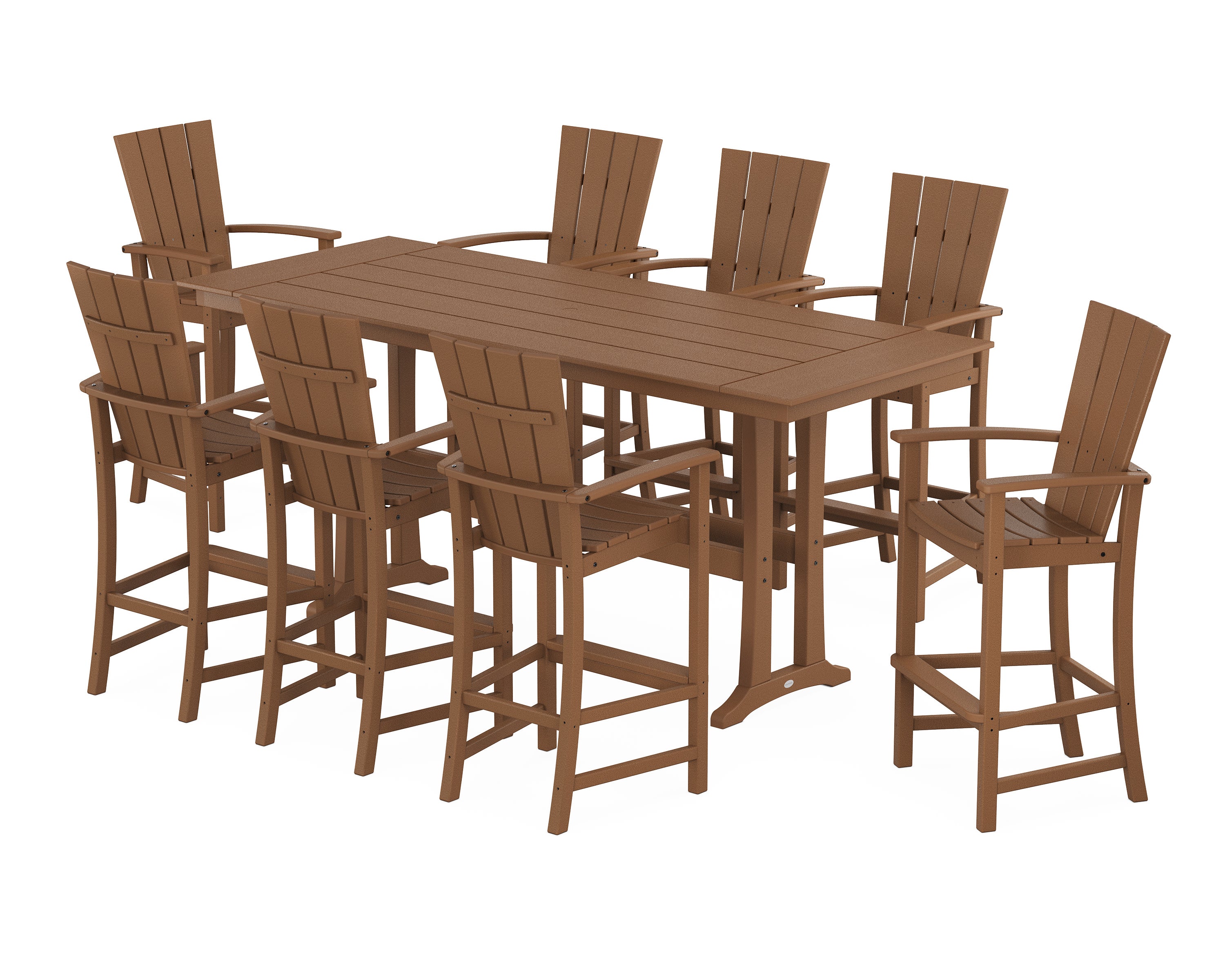 Quattro Adirondack 9-Piece Farmhouse Bar Set with Trestle Legs in Teak