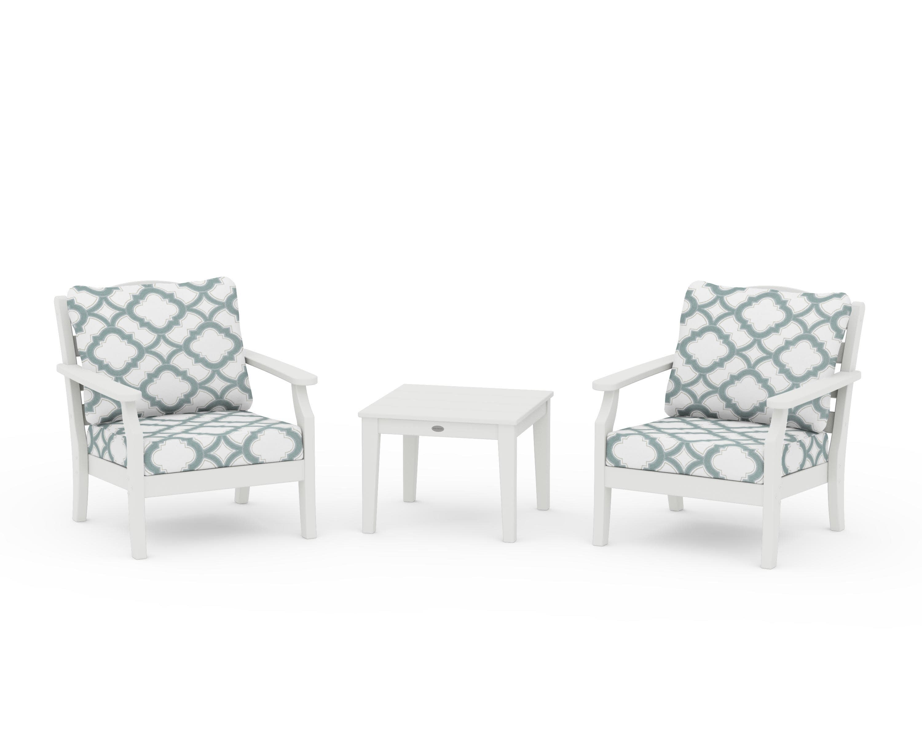 Savannah 3-Piece Deep Seating Set in Vintage White / Trellis Glacier Spa