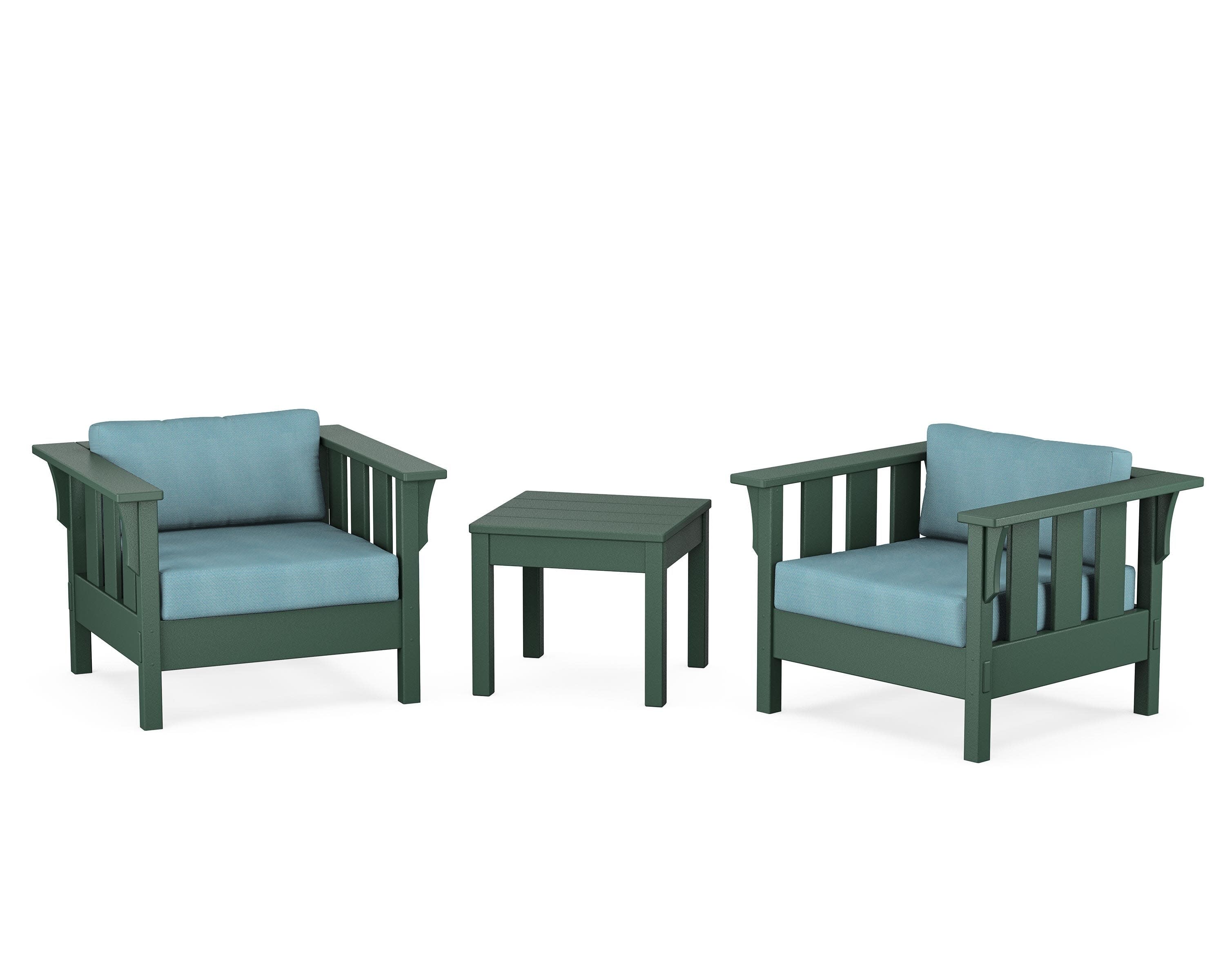 Acadia 3-Piece Deep Seating Set in Green / Lattice Sky Blue