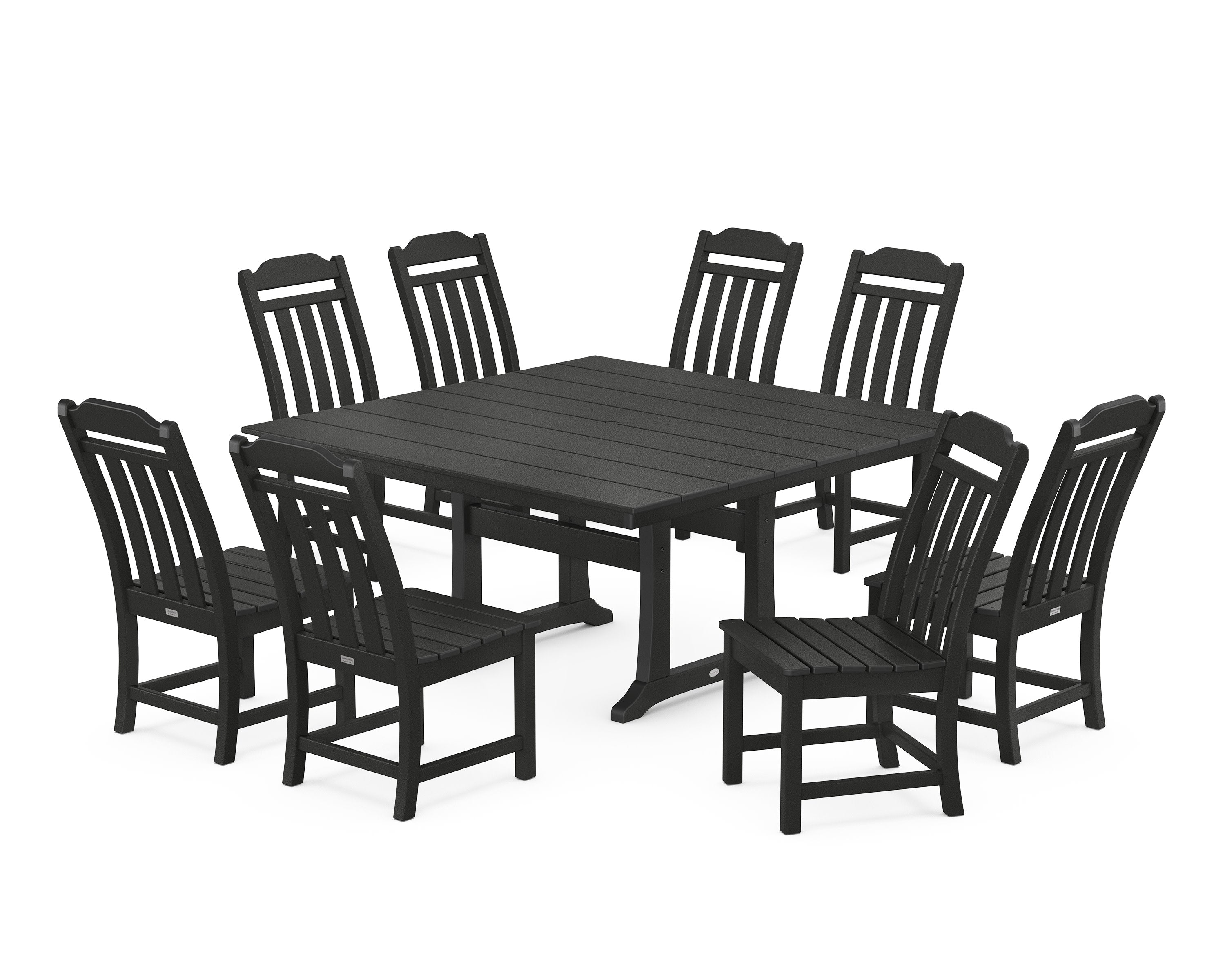 Cottage 9-Piece Square Farmhouse Side Chair Dining Set with Trestle Legs in Black