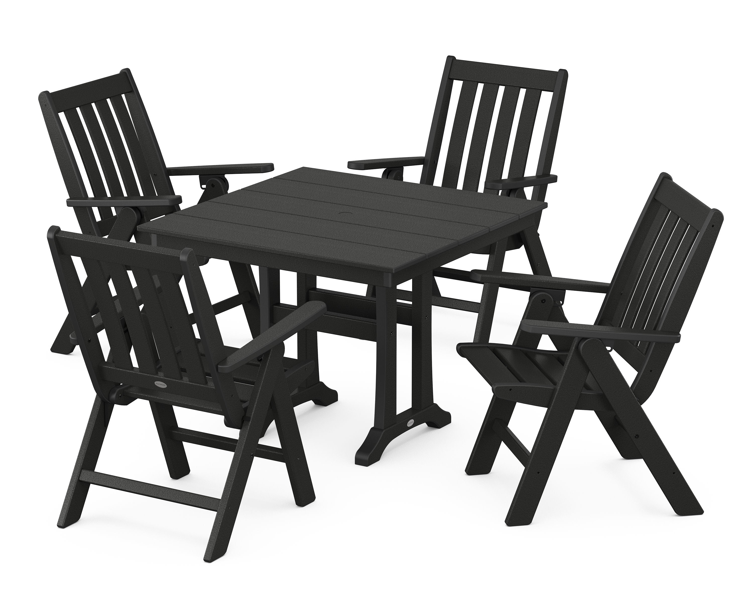 Vineyard Folding 5-Piece Farmhouse Dining Set With Trestle Legs in Black