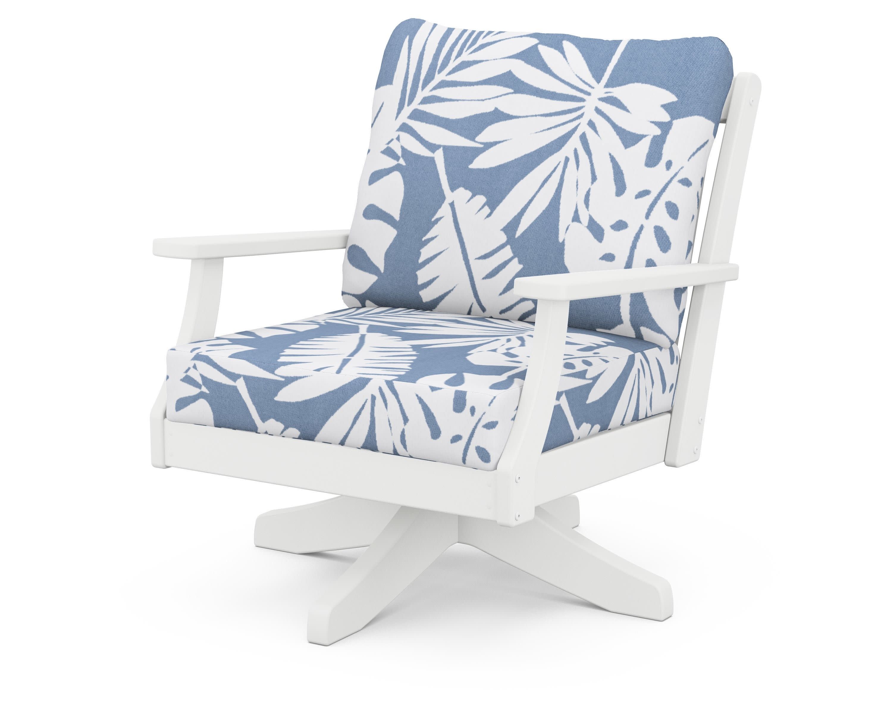 Braxton Deep Seating Swivel Chair in White / Leaf Sky Blue