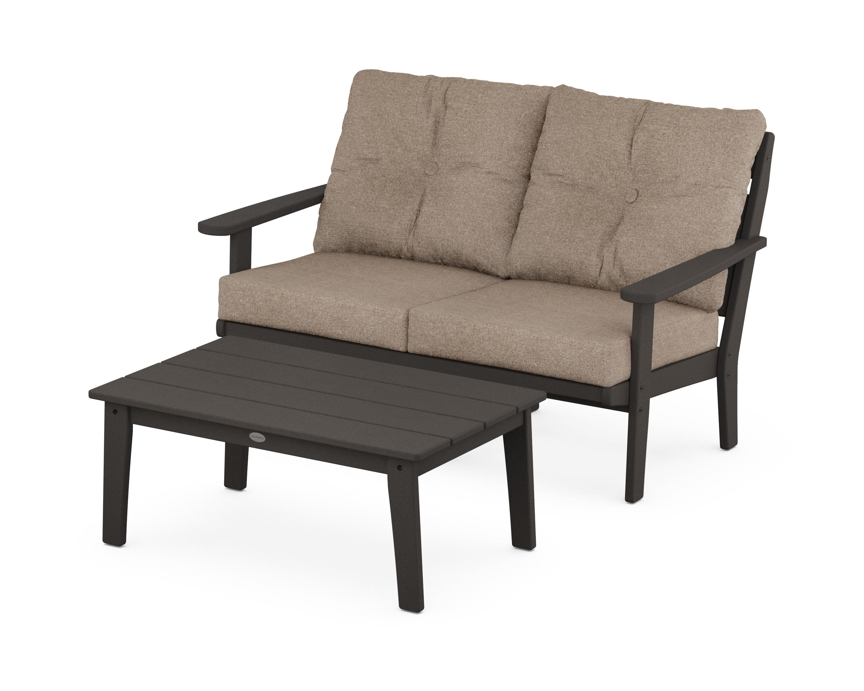 Lakeside 2-Piece Lounge Loveseat Set in Vintage Coffee / Spiced Burlap