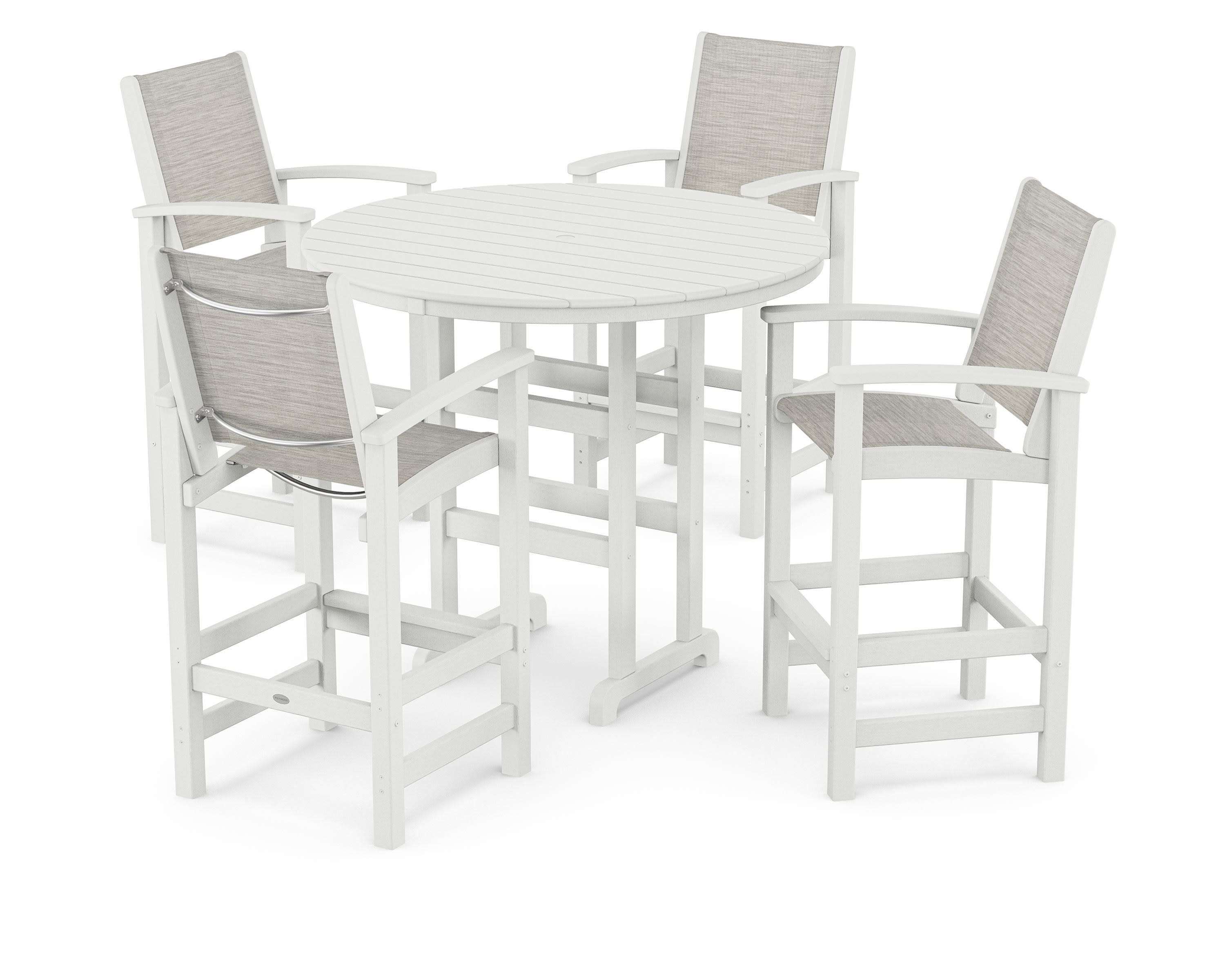 Coastal 5-Piece Nautical Trestle Bar Set in Vintage White / Birch Sling