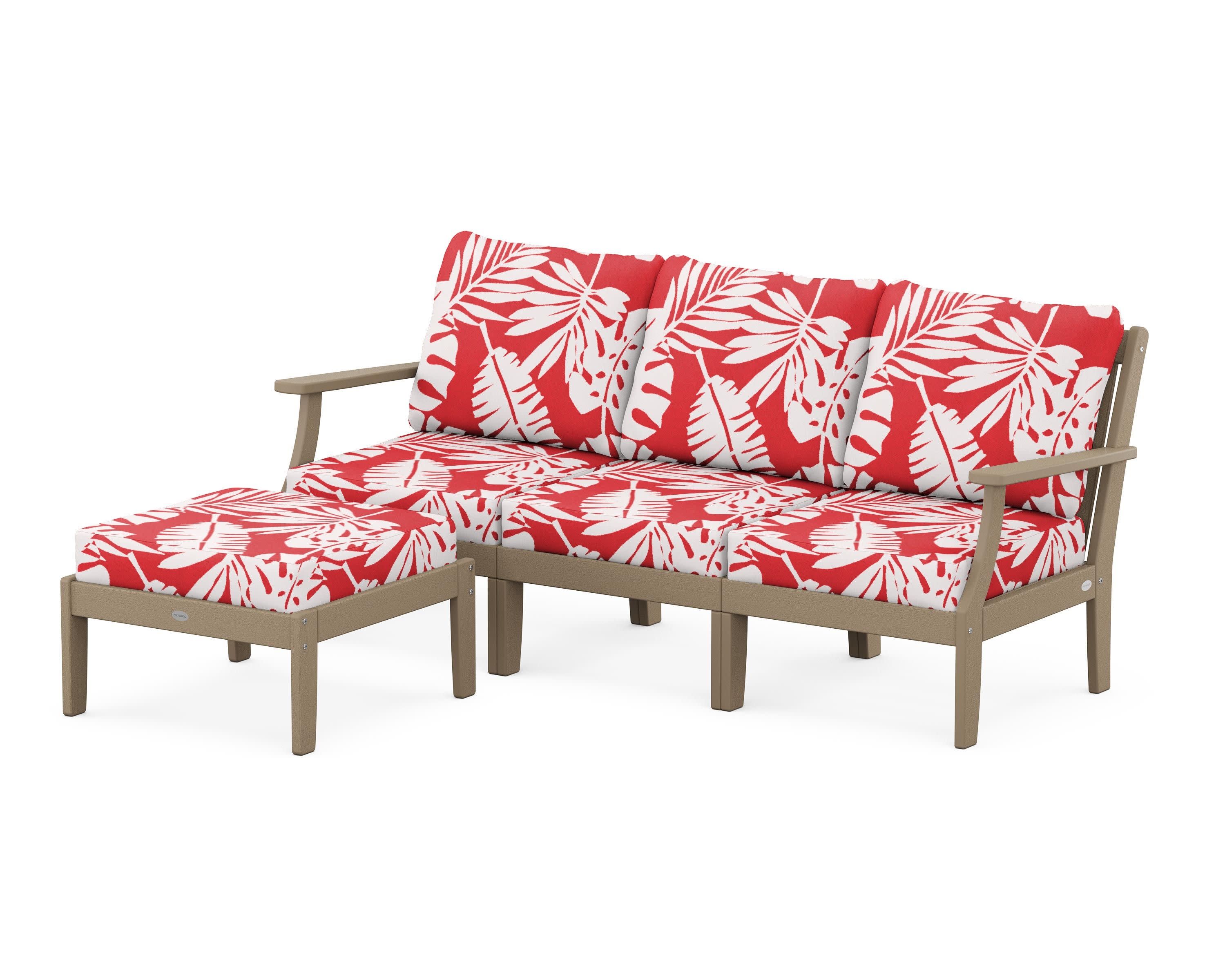 Braxton Modular 4-Piece Deep Seating Set with Ottoman in Vintage Sahara / Leaf Crimson