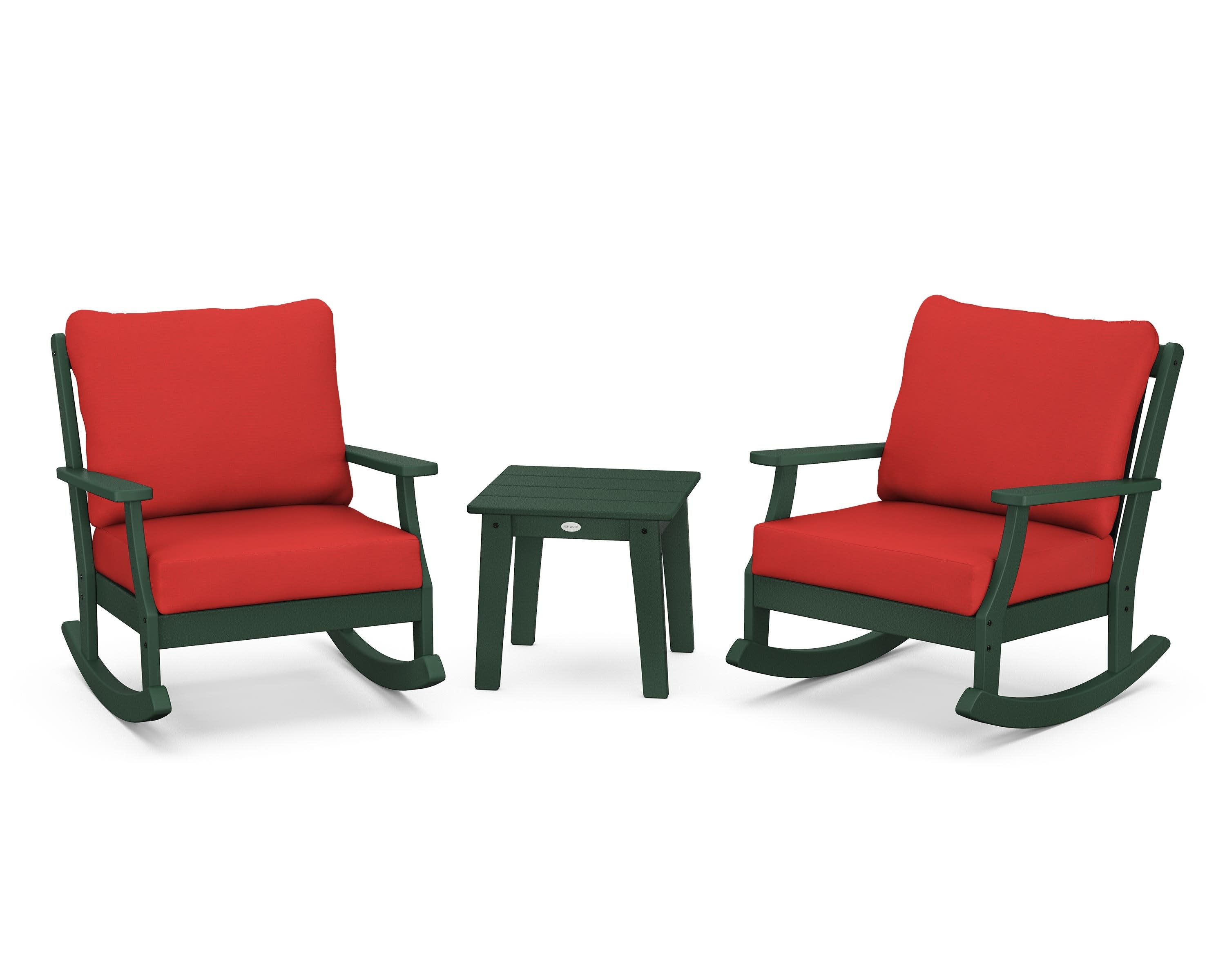 Braxton 3-Piece Deep Seating Rocker Set in Green / Crimson Linen