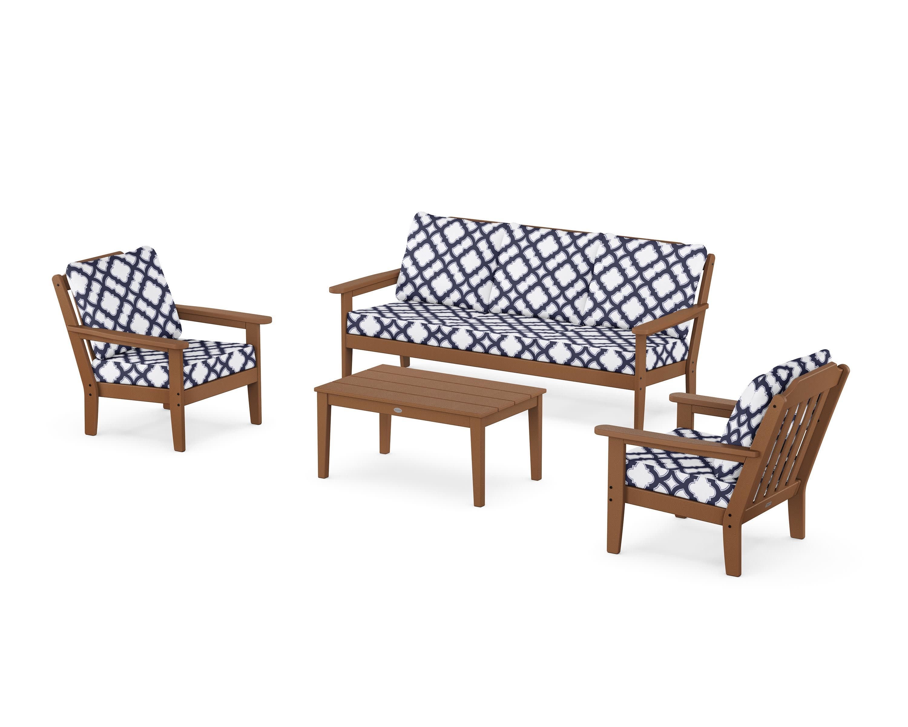Cottage 4-Piece Deep Seating Set with Sofa in Teak / Trellis Navy