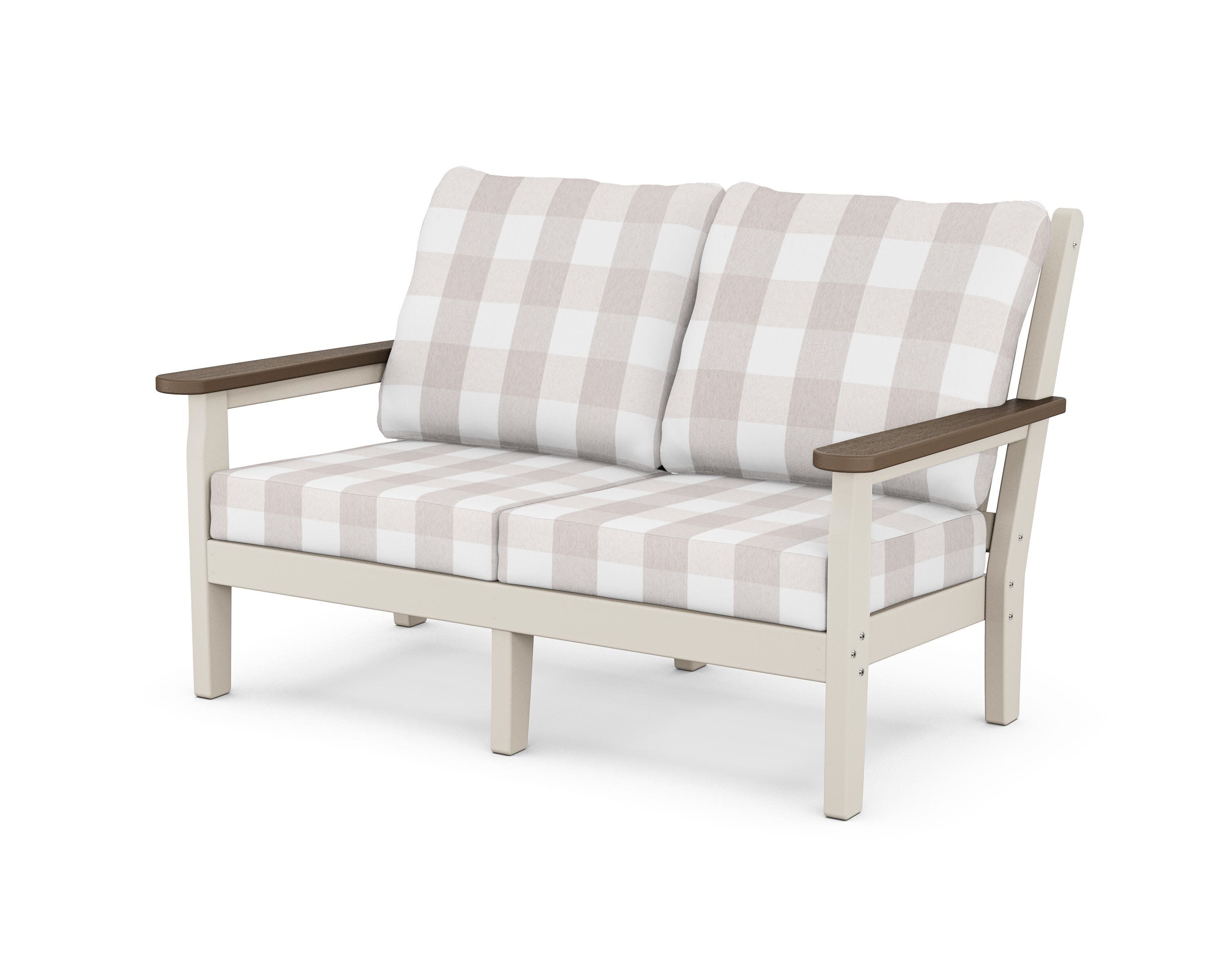 Chippendale Deep Seating Loveseat in Sand / Kona / Buffalo Plaid Dune Burlap