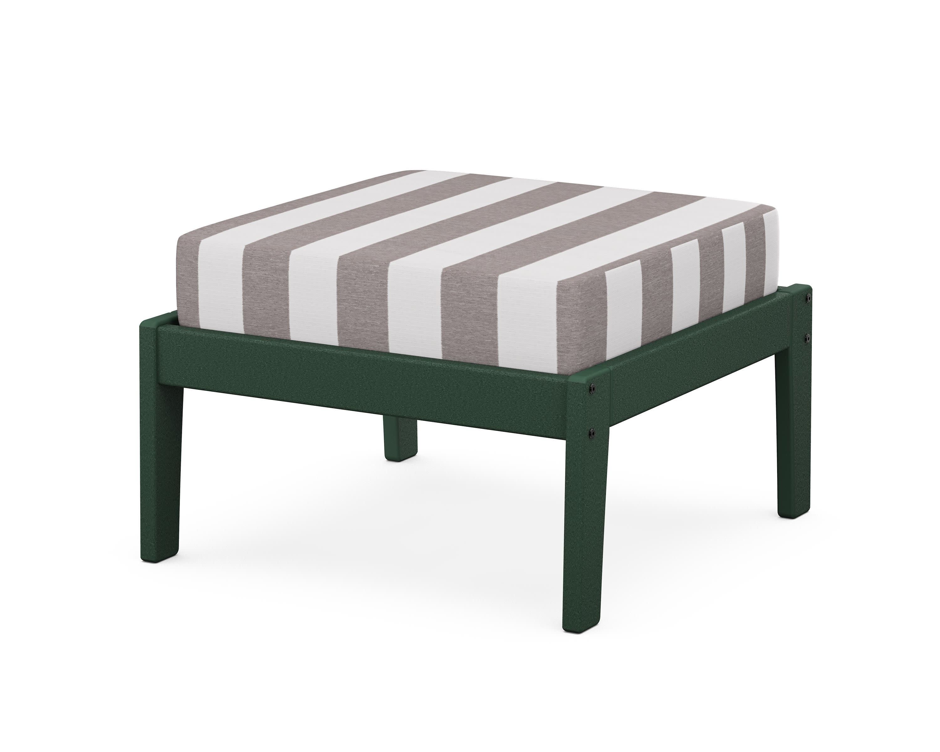 Deep Seating Ottoman in Green / Cabana Stripe Grey Mist