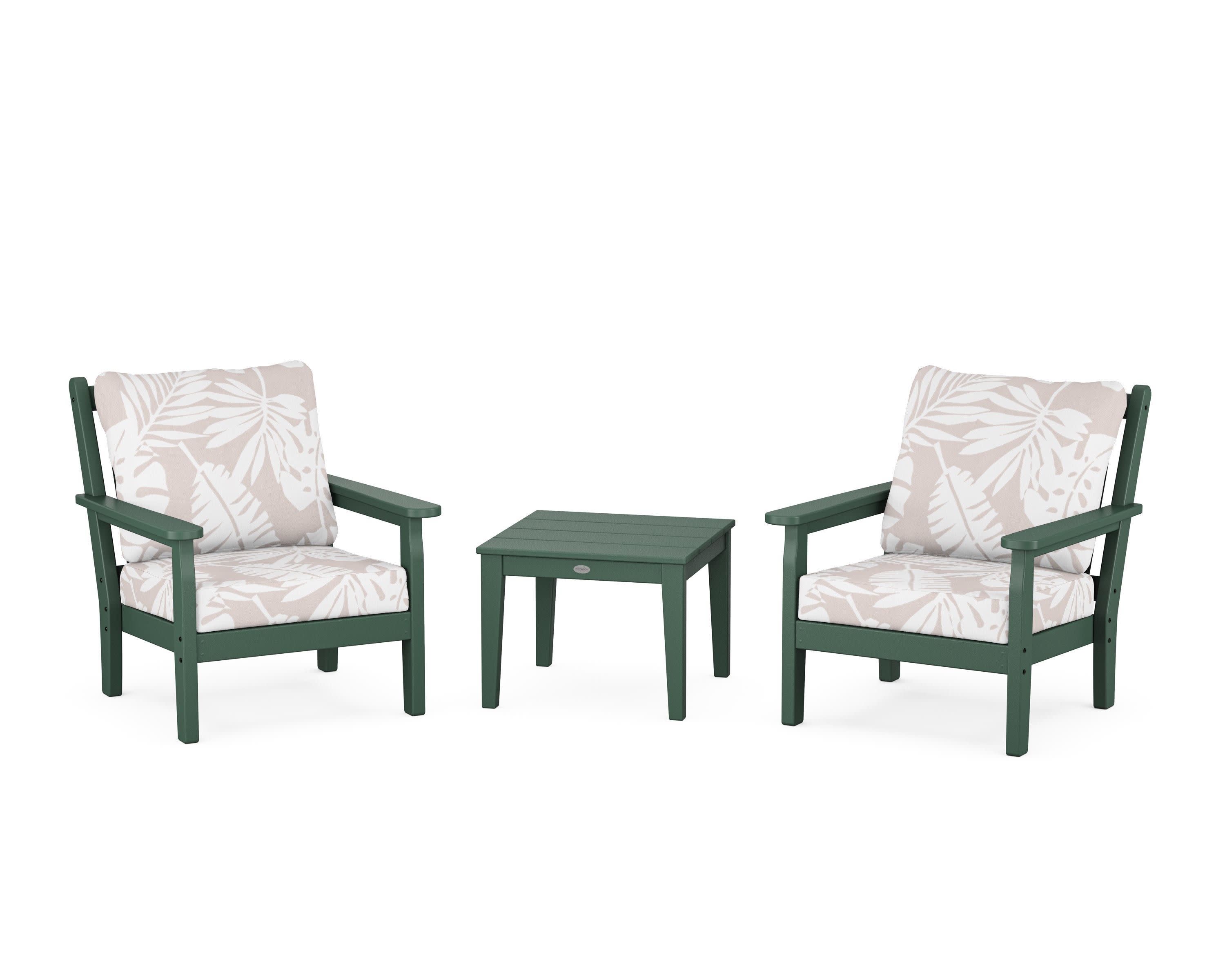 Chippendale 3-Piece Deep Seating Set in Green / Leaf Dune Burlap
