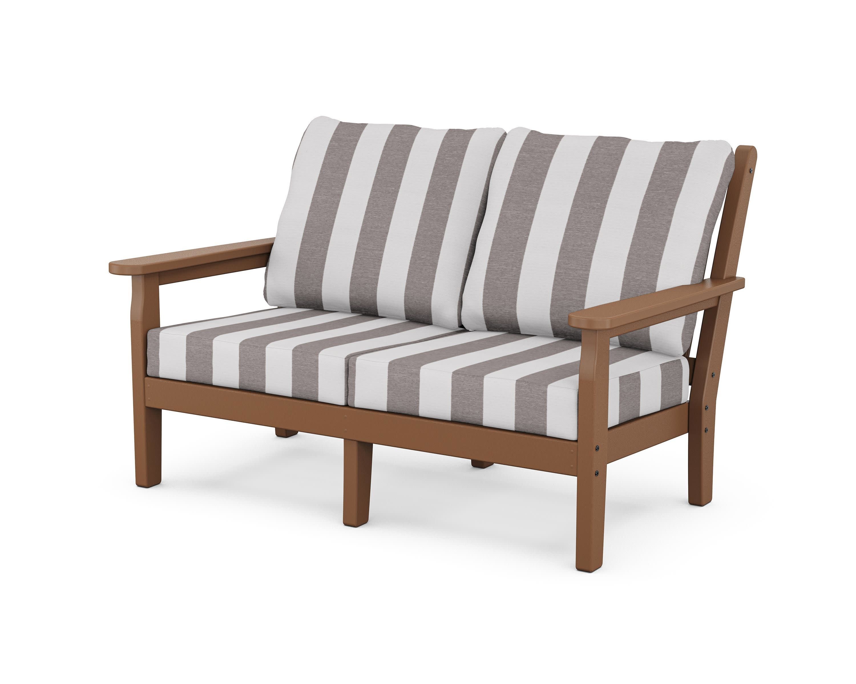 Chippendale Deep Seating Loveseat in Teak / Cabana Stripe Grey Mist