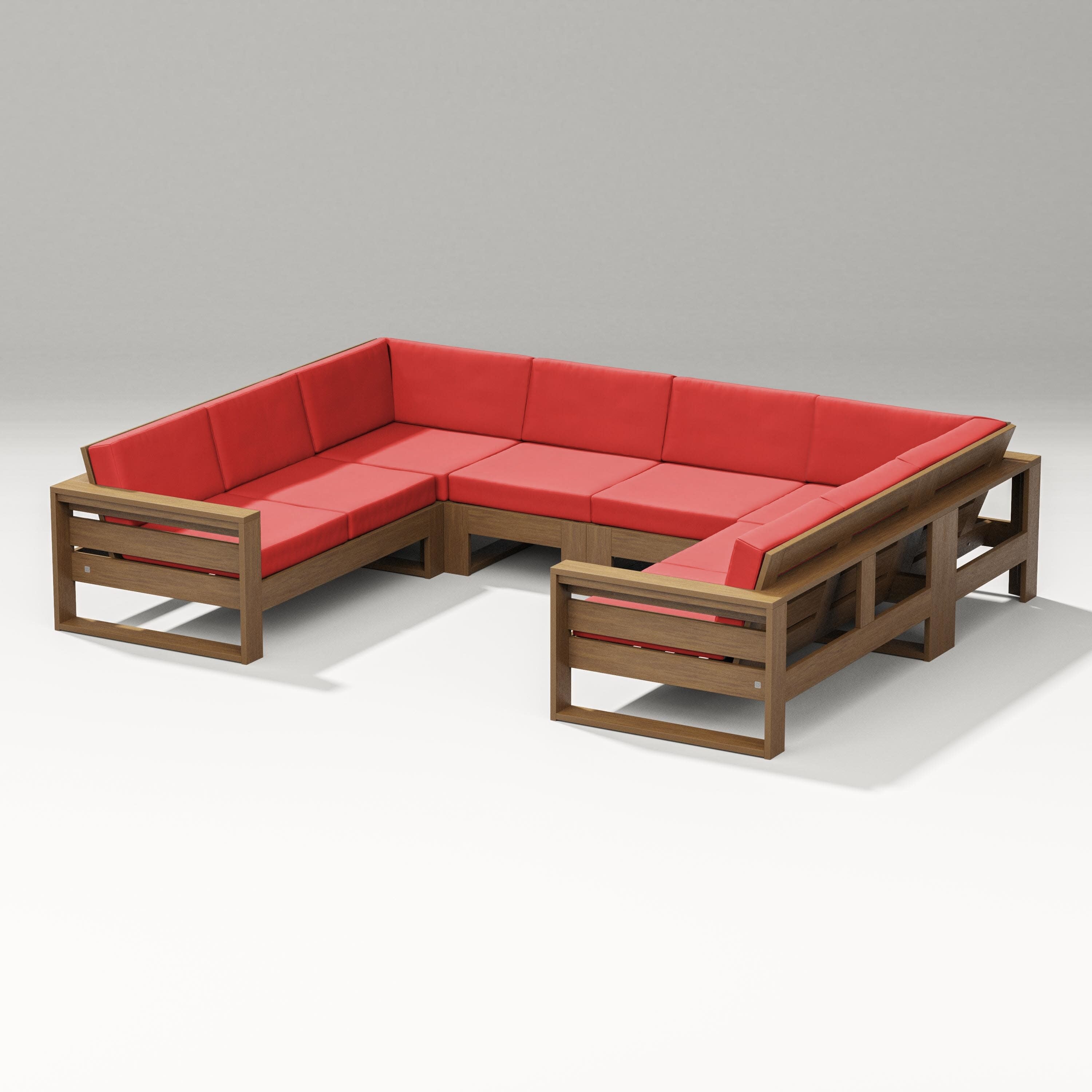 Latitude U-Shaped Sectional in Natural / Crimson Linen