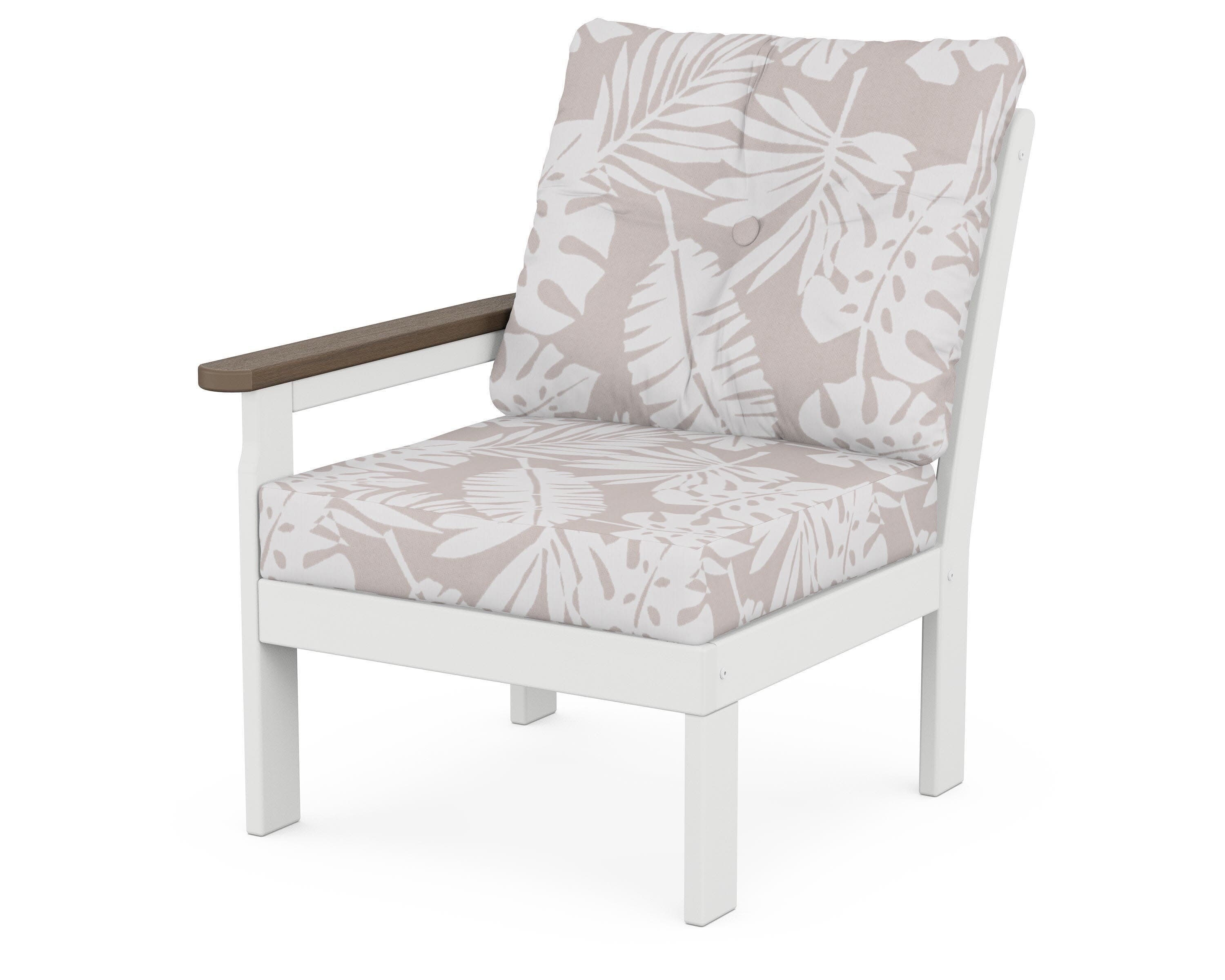 Vineyard Modular Left Arm Chair in White / Kona / Leaf Dune Burlap