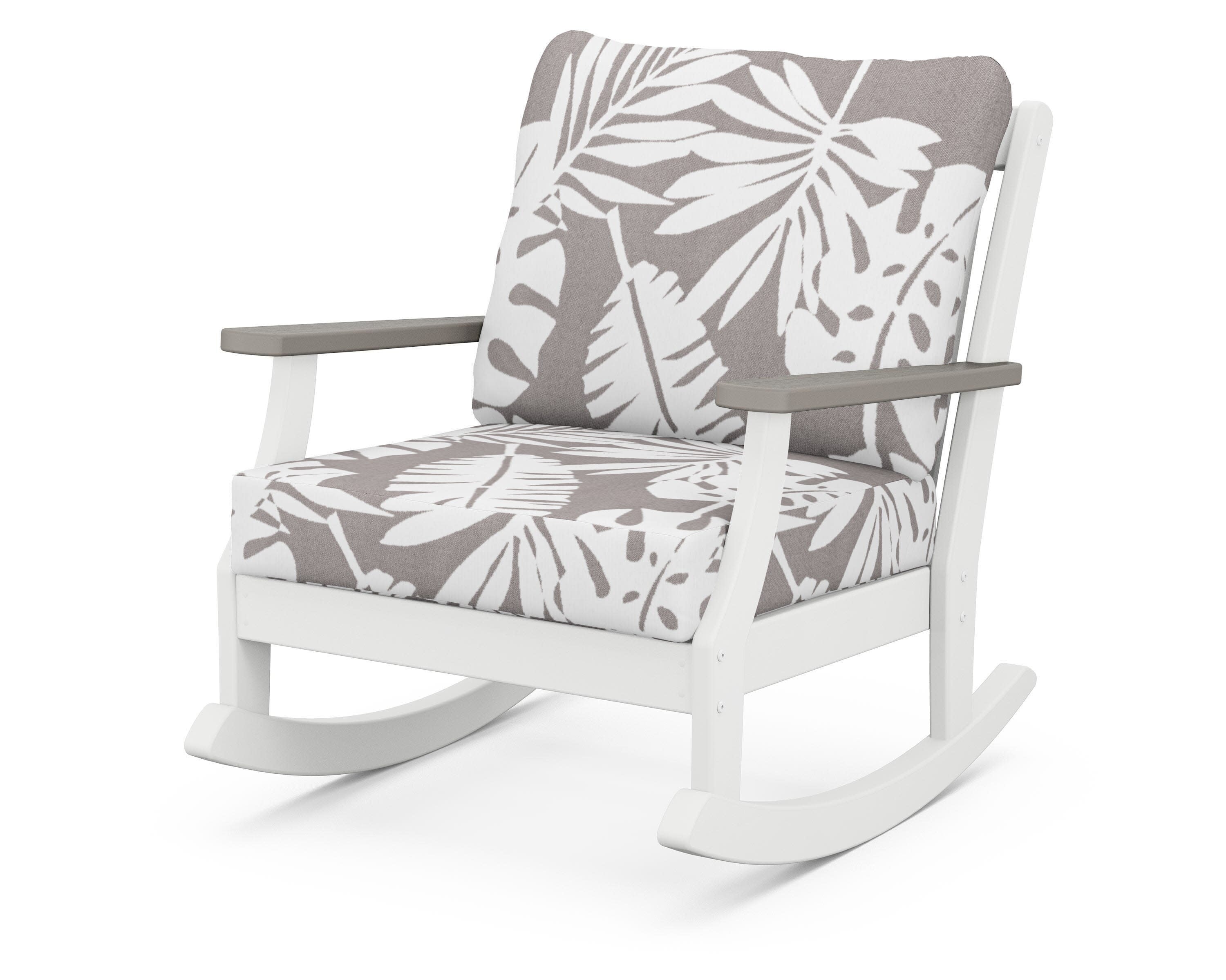 Braxton Deep Seating Rocking Chair in White / Driftwood / Leaf Grey Mist
