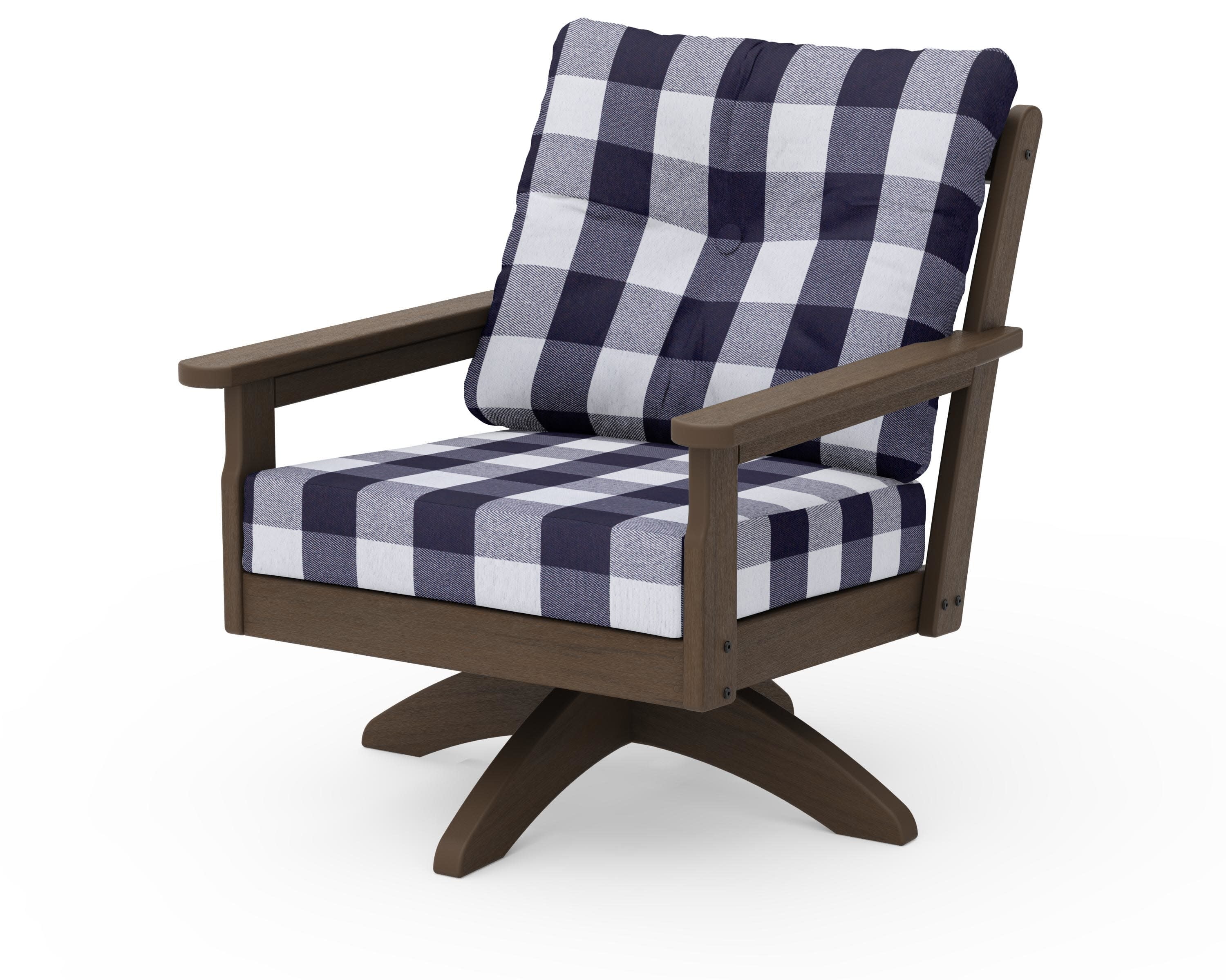Vineyard Deep Seating Swivel Chair in Kona / Buffalo Plaid Navy