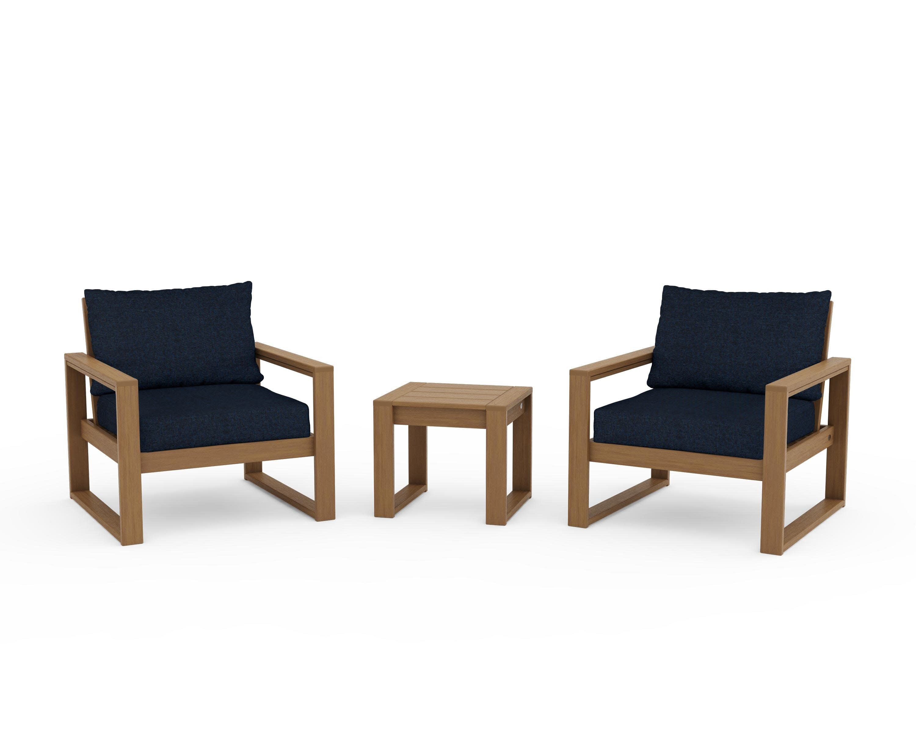 EDGE Sectional 3-Piece Deep Seating Set in Natural / Marine Indigo